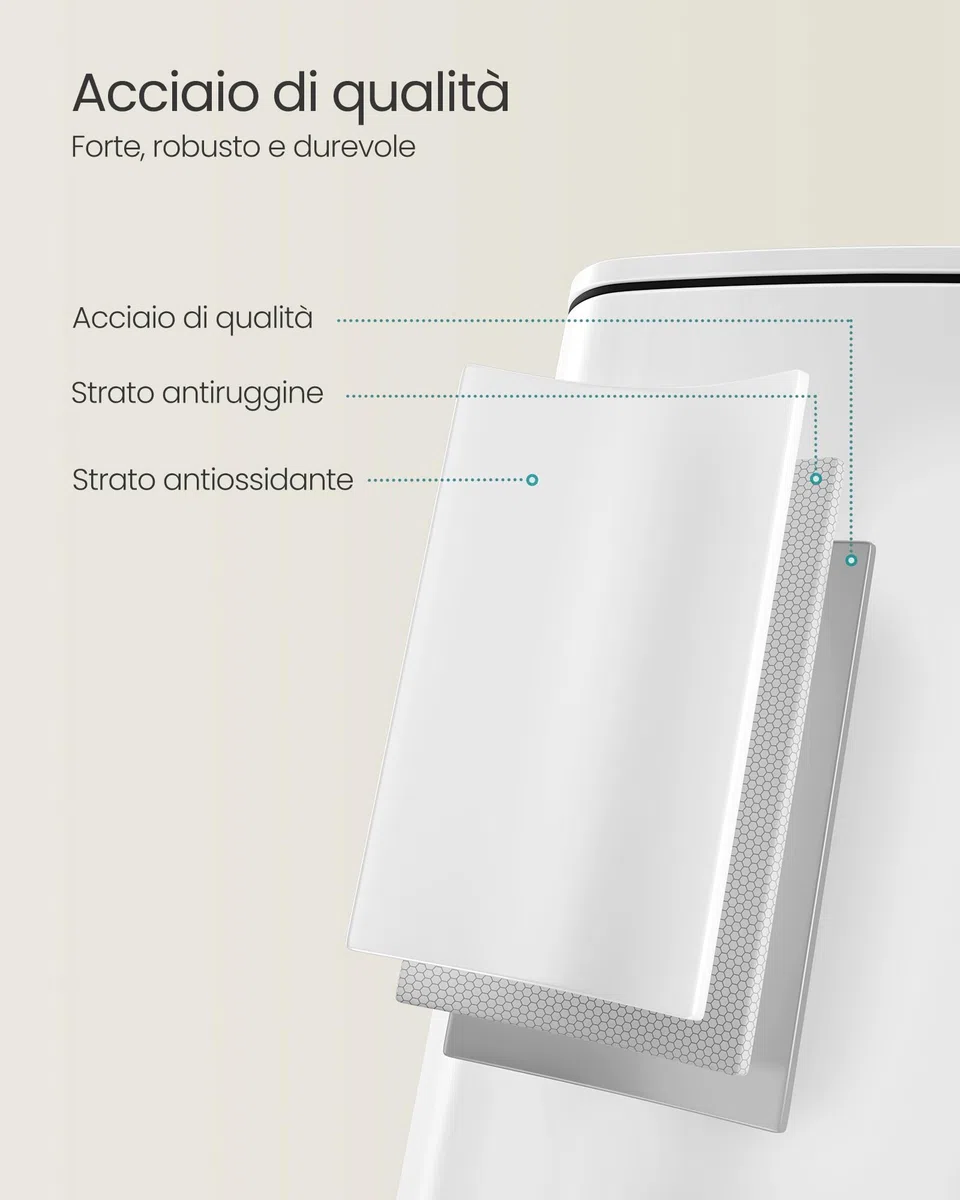 SONGMICS Pattumiera da Cucina, Cestino da 30 L, Cestino a Pedale in Acciaio, con Secchio Interno, Chiusura Morbida e Resta Aperto, Bianco Nuvola LTB593W02