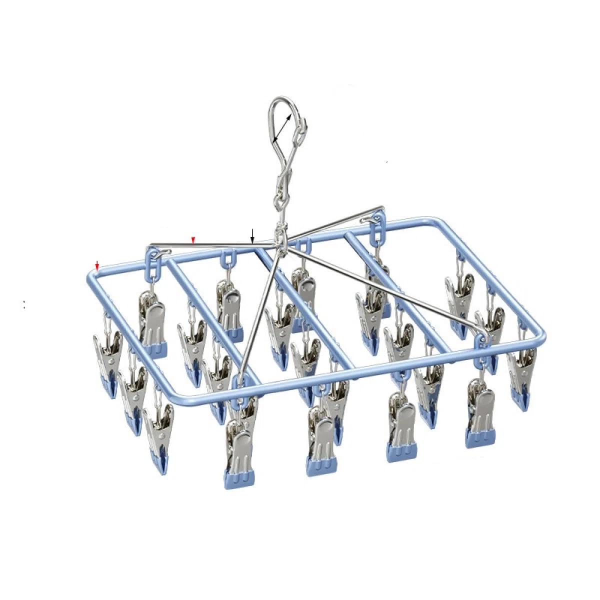 Antivento pieghevole rettangolare stendino, Clip in acciaio inox stendino per calzini con 23 clip, Stendibiancheria Con Gancio Girevole, Antivento, Per Calze, Biancheria Intima(23 mollette)(blu)