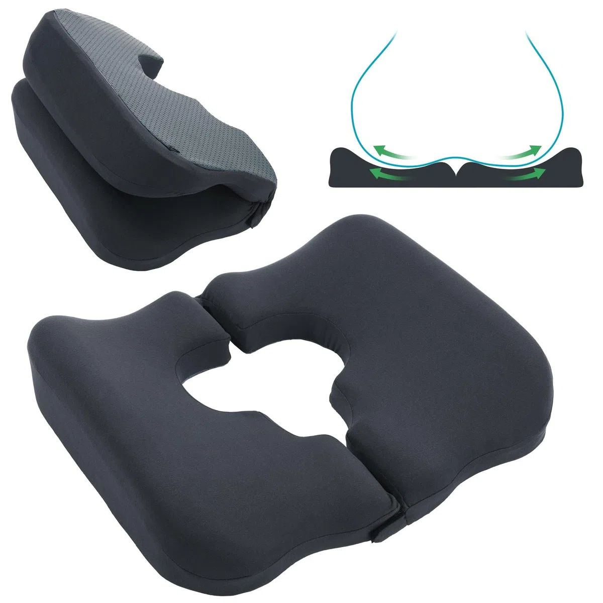 Cuscino per Emorroidi, Cuscino per Coccige, Cuscino in Memory Foam, Cuscino Antidecubito con Apertura a T, Pieghevole e Morbido, per Sedia Ufficio, Sedile Auto e Supporto Giornaliero