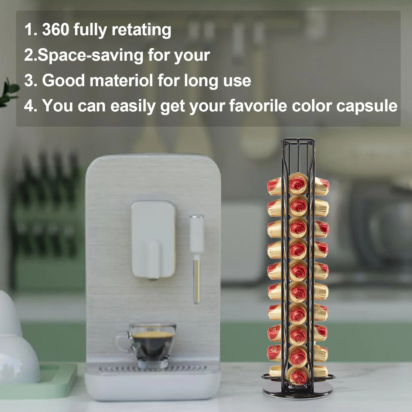 Porta Capsule per caffè,Porta Cialde per Nespreso Originalline Capsules Rotante,Supporti per Capsule Cialde,Portacapsule Verticale,Nero.