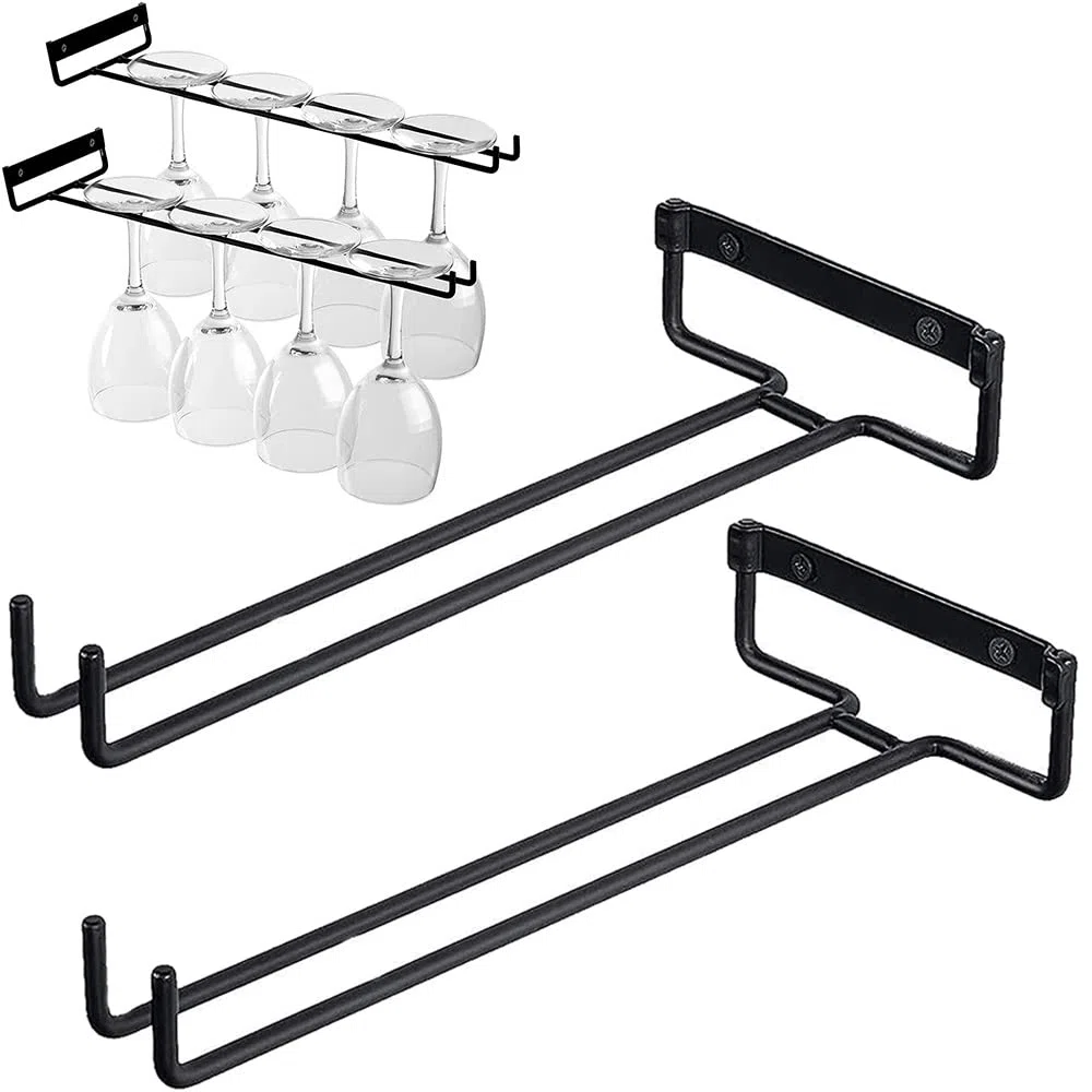 2 Pezzi Porta Bicchiere Di Vino Con Viti, Porta Bicchieri Da Mensola, Porta Bicchiere Di Vino, Calici Bicchiere Da Vino Portabicchieri, Per Bar Cucina Wine Cabinet Wine Glass Storage Collection, Nero