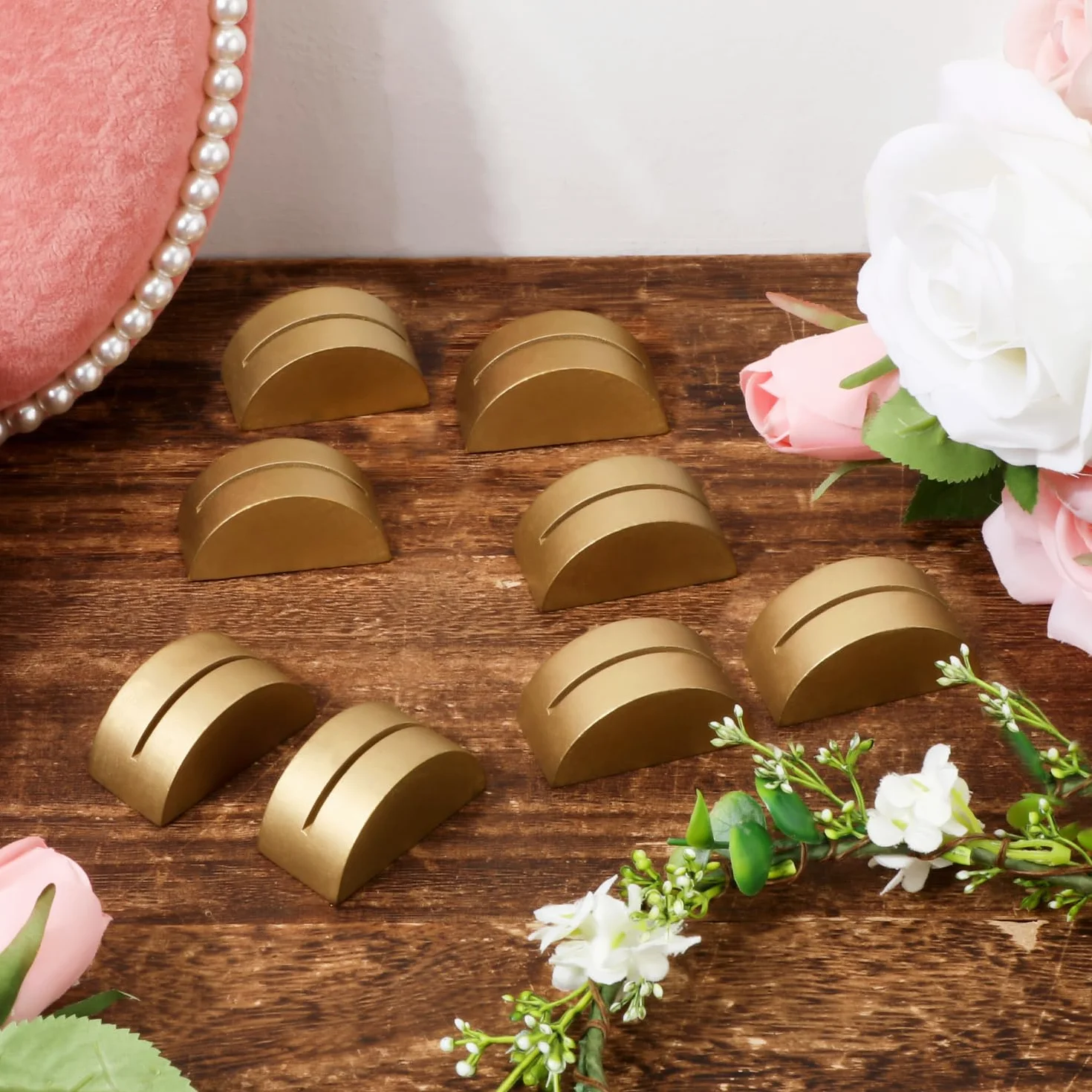 Supporti per Numeri da Tavolo Segnaposto Moderni Porta Carte Nome Tavolo Clip Portafoto Design Semicircolare Oro