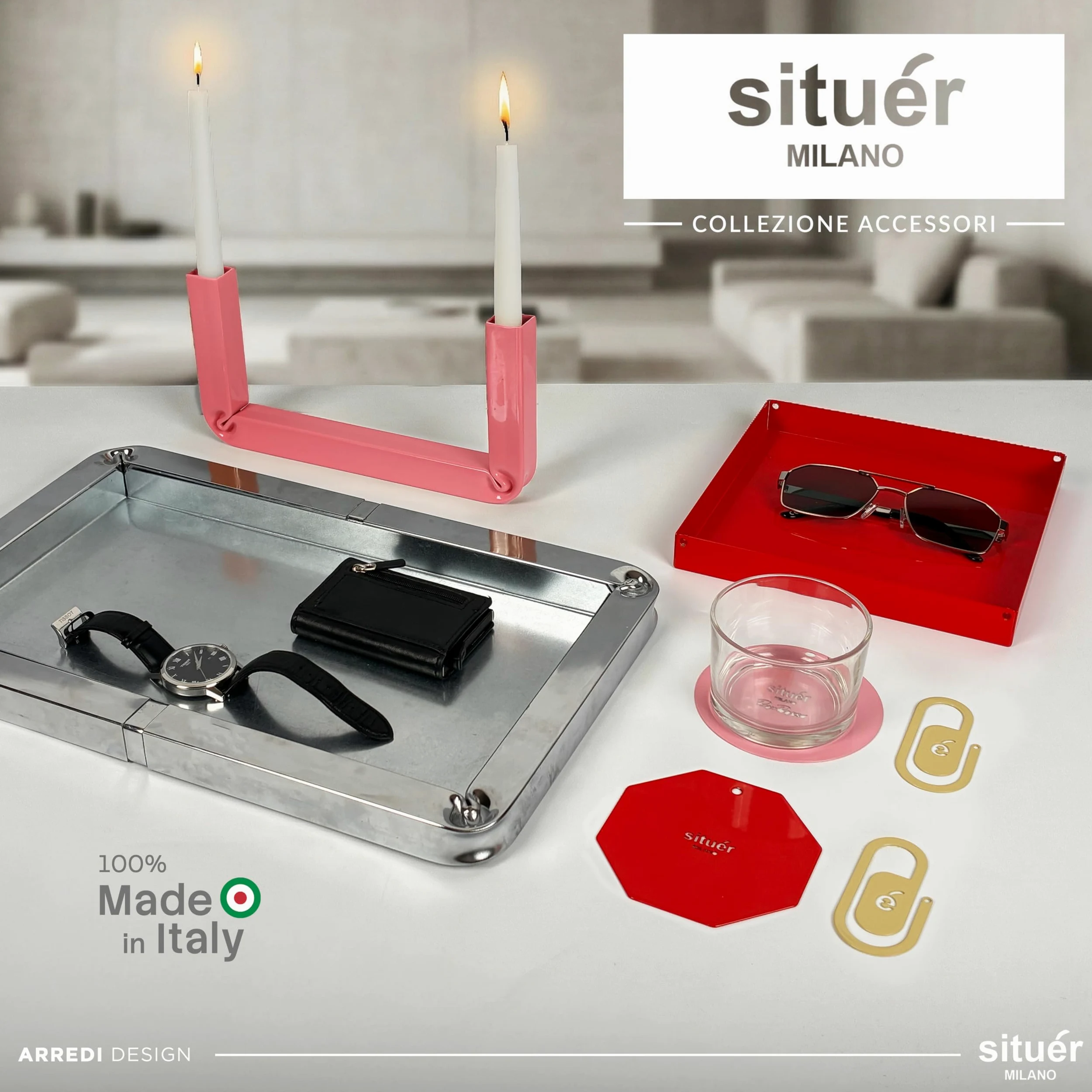 Situér Milano Lumiér Porta Candele da Tavolo 25x12cm di Design in Acciaio Cromato con Piega Brevettata - Candelabro Centrotavola Minimal e Moderno Made in Italy
