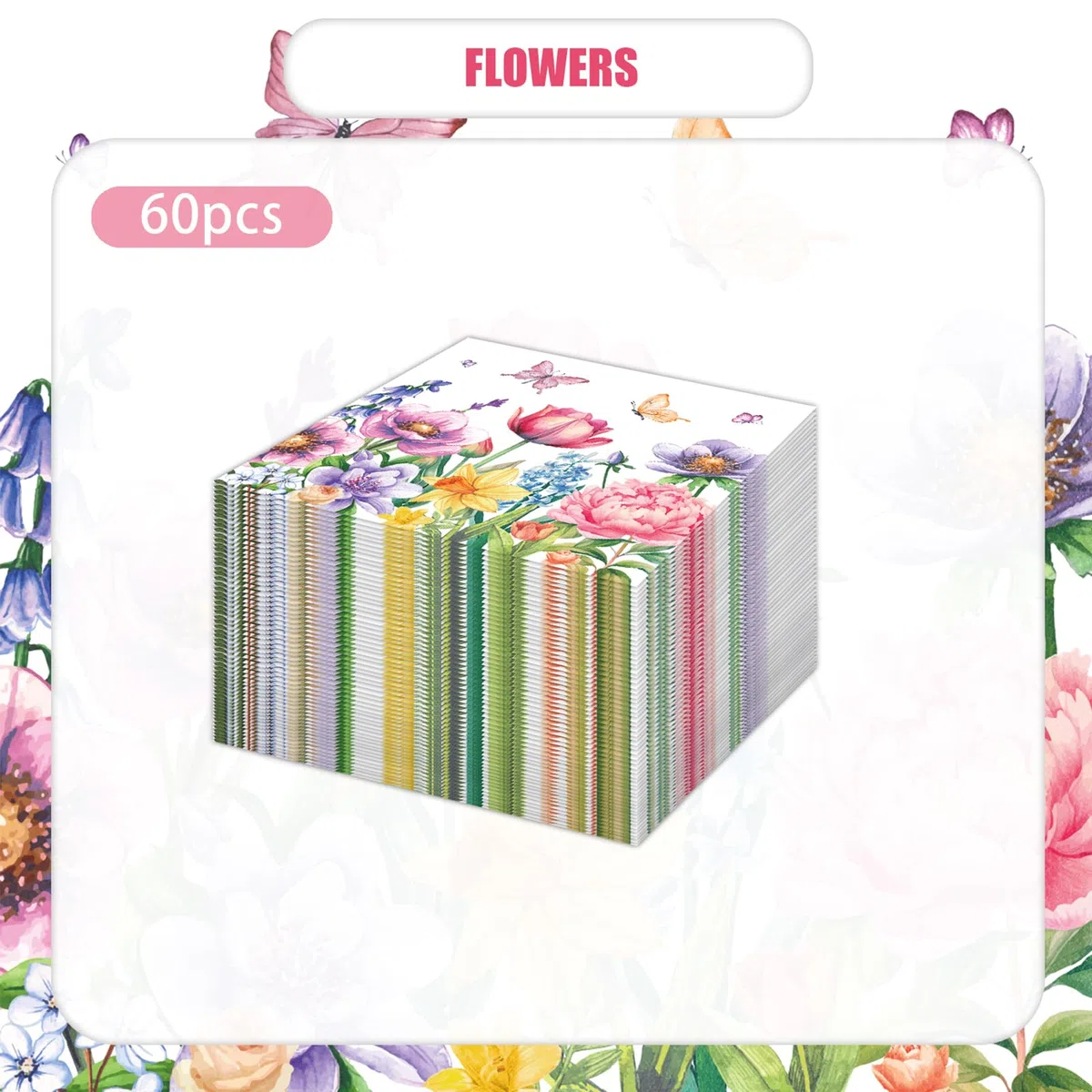 60 tovaglioli usa e getta per bevande, motivo con farfalle, fiori e foglie, tovaglioli a tema primavera estate a tema farfalla fiore carta da cocktail a 2 veli, per vacanze, pranzo, cena, feste