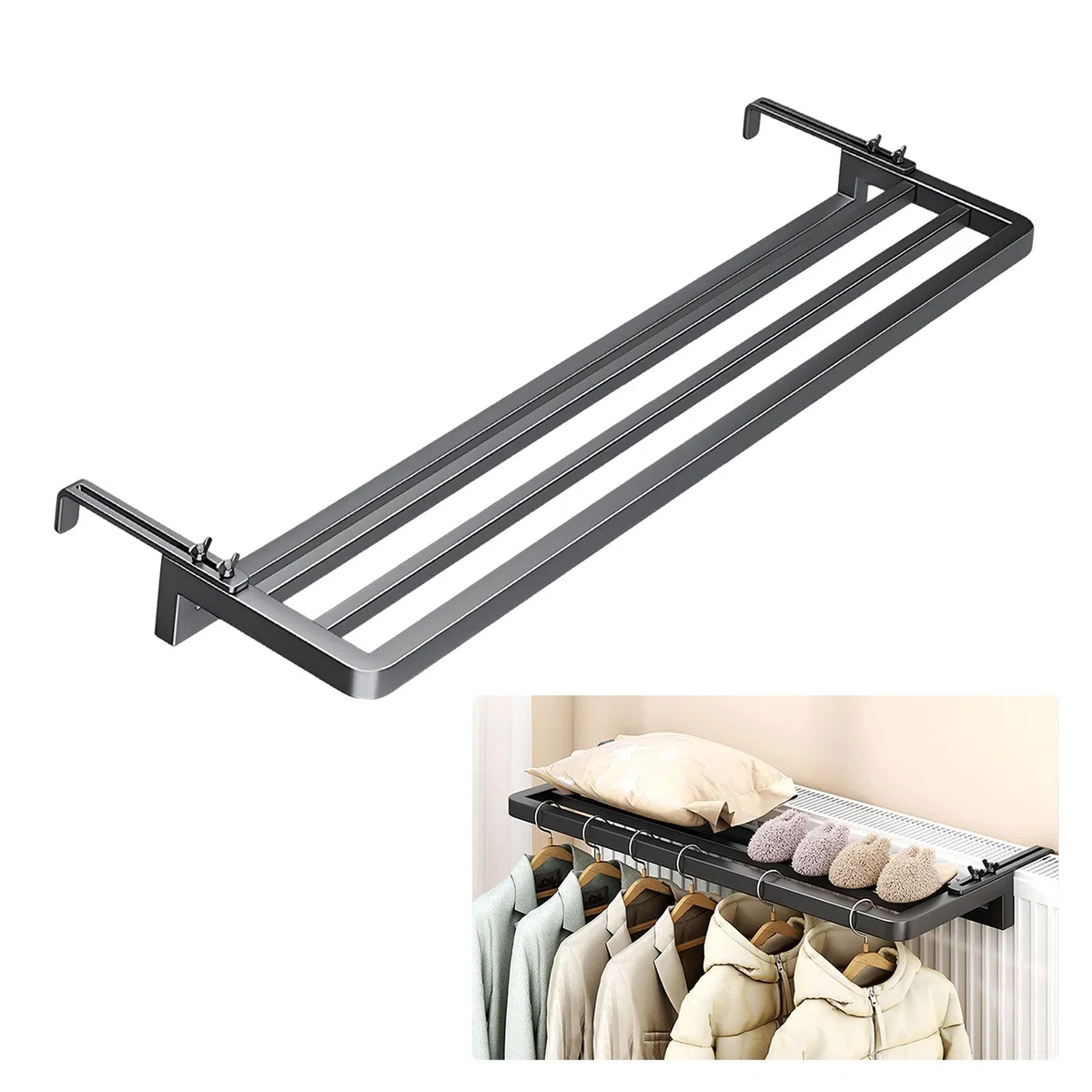 Stendibiancheria per radiatore, asciugatrice per radiatore 40-80 CM, stendibiancheria a 3 aste per montaggio a parete con bracci telescopici regolabili, stendibiancheria, asta appendiabiti per