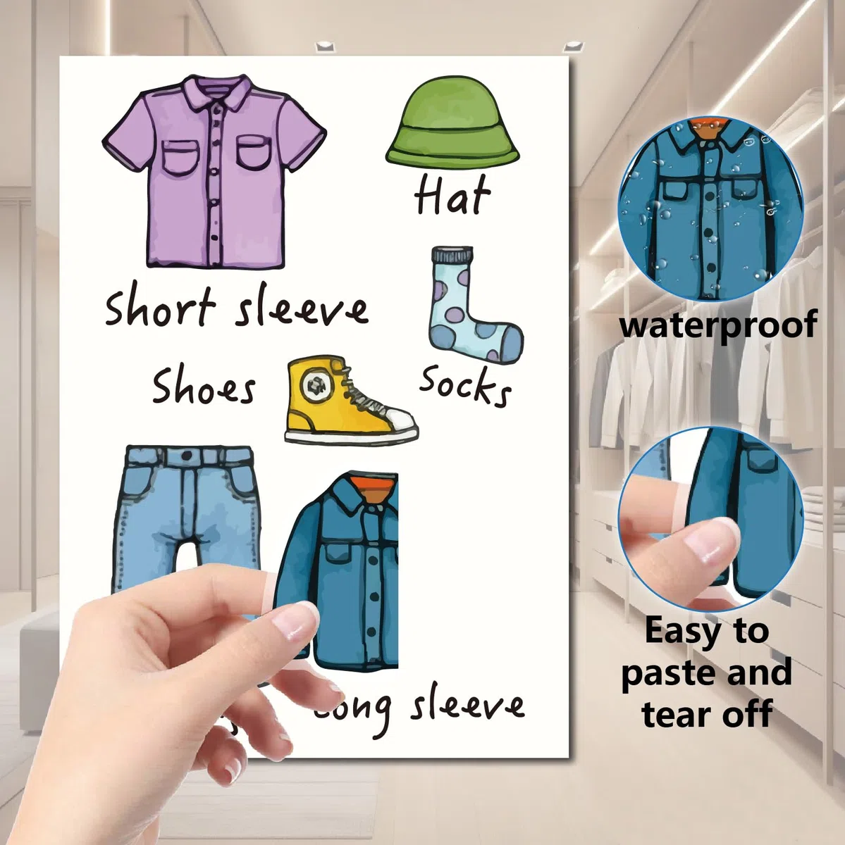 4 Pezzi 4 Stili Adesivi per Cassettiera Abbigliamento Adesivi per Armadio in PVC Autoadesivi Etichette di Classificazione per La Conservazione dei Vestiti per Cassetti Organizzatore