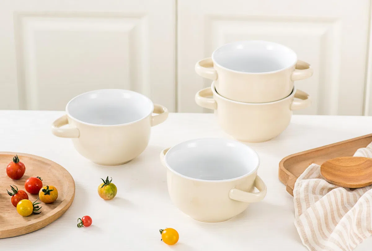 UNICASA Ciotole per Zuppa con Manici, Ciotoles di Cipolla in Ceramica per Cereali, Pasta, Set di Ciotole, Forno, Microonde, Lavabili in Lavastoviglie, Set di 4