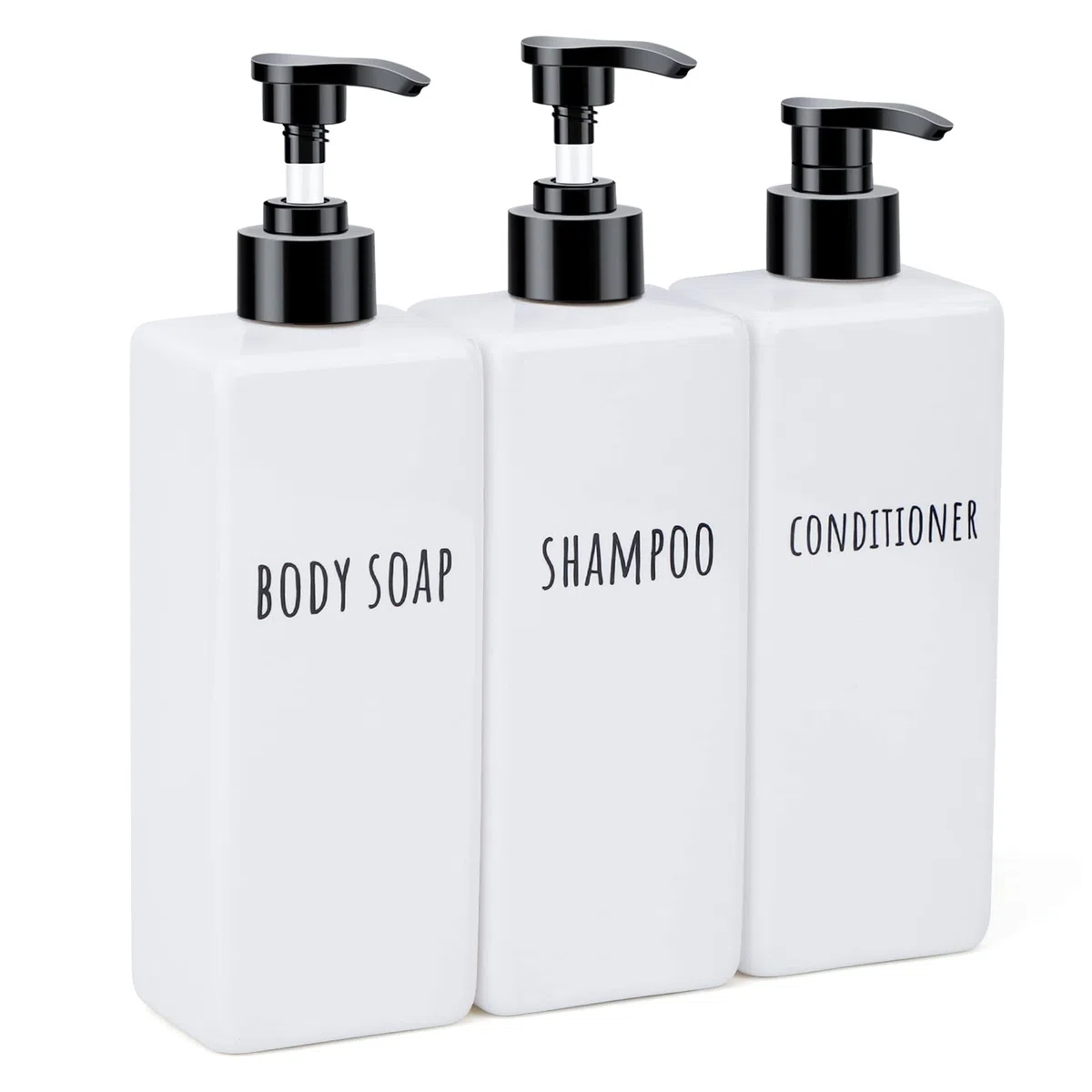 Segbeauty Dispenser Ricaricabile Bianco, 3 Pezzi 500ml Dosatori per Sapone Liquido in Plastica, Distributore Quadrato con Adesivi, Flacone di Shampoo Condizionatore, per Bagno