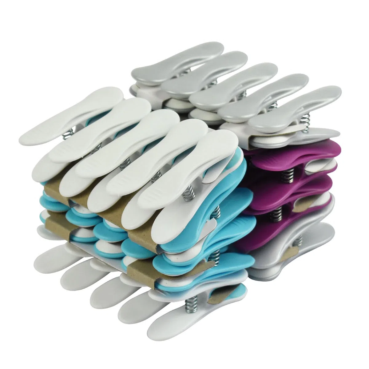 LAGUELLE | 40 Mollette con Clip ANTISCIVOLO | Produzione Francese - Resistenti e Sicure - Colori: Grigio, Bianco, Blu, Viola