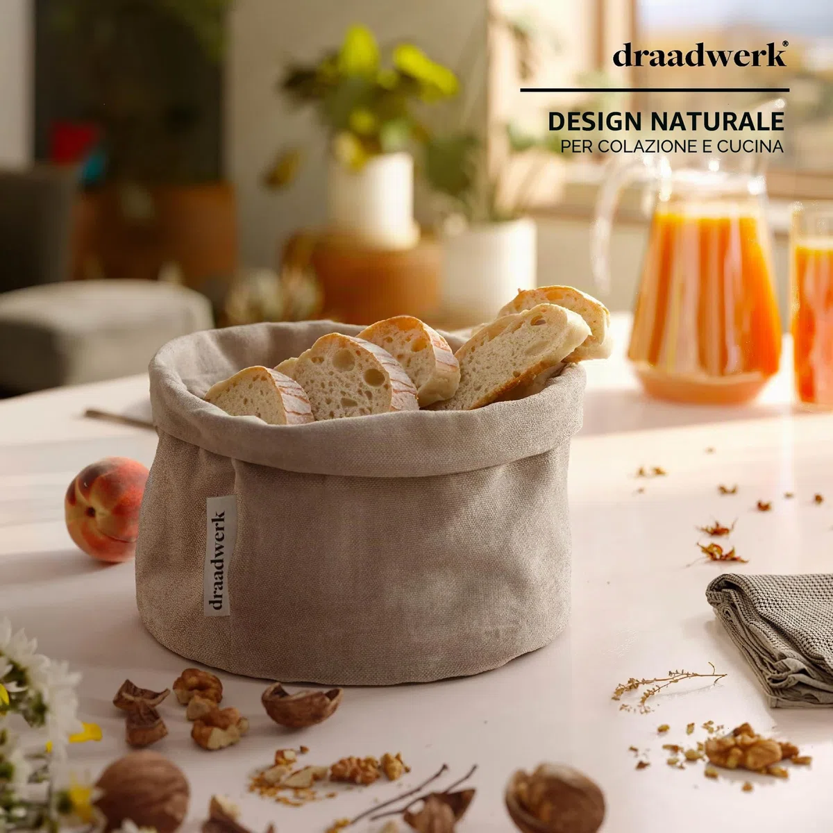 Cestino per pane in tessuto cestino per panini cestino per la colazione cesto portaoggetti in 100% cotone per la colazione il ponticello il fasciatoio la conservazione e le festività (Nature Beige)