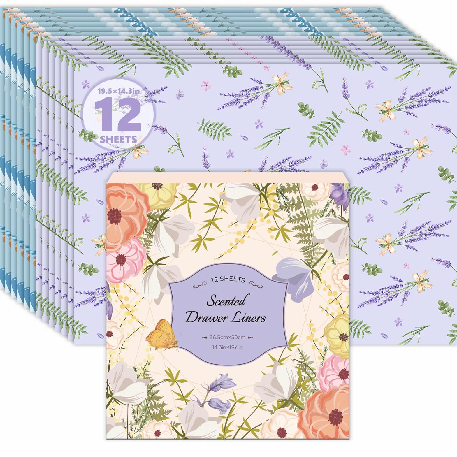 SCENTORINI Carta Profumata per Cassetti, 12 Fogli, Misura 36.5x52cm, Aroma di Lavanda e Talco per Bambini per Cassetti, Armadio, Decorazione Profumata Carta da Regalo