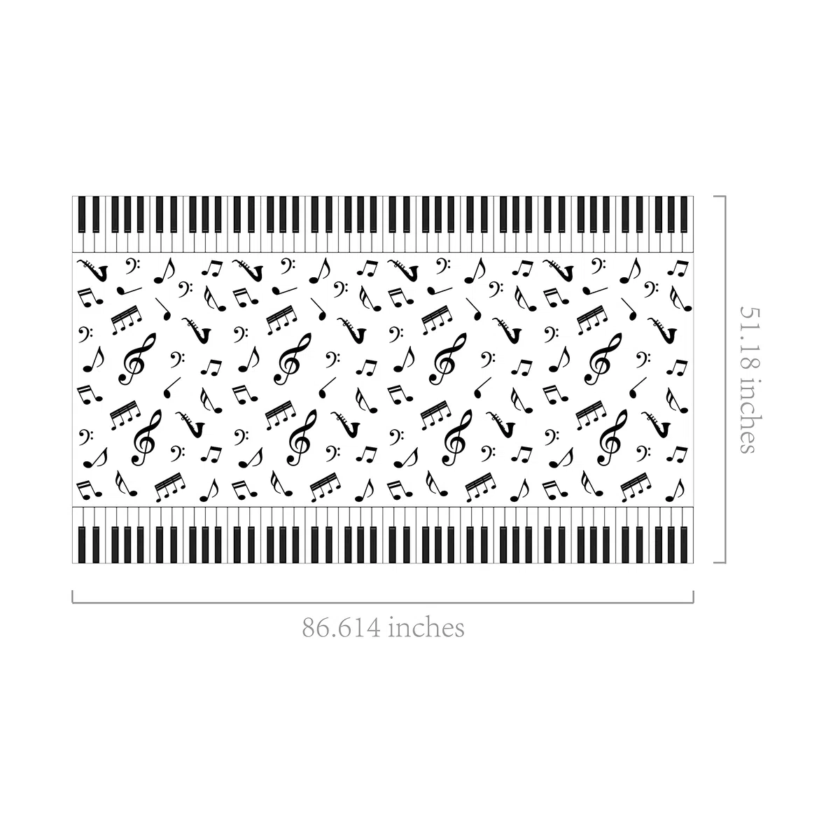 1 tovaglia in plastica con note musicali a pianoforte, 137 x 210 cm, colore bianco e nero, con note musicali letterarie, matrimoni, baby shower, feste, vacanze, cene, picnic o tovaglia per cucina e
