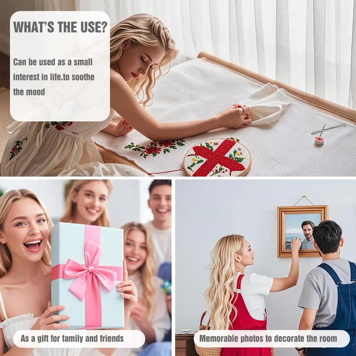 Keruidian Kit per ricamo a punto croce con foto personalizzate, filo di cotone da 11 ct, per pittura fai da te, decorazione per la casa (40 x 60 cm)