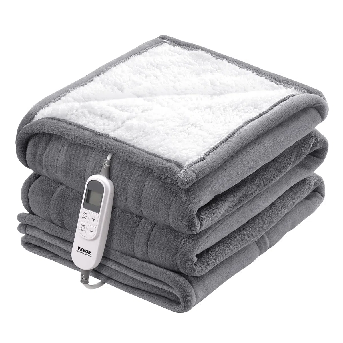 VEVOR Coperta Riscaldata Morbida Lana d'Agnello, 130 x 160 cm, 9 Impostazioni di Tempo, 6 Impostazioni di Calore, Spegnimento Automatico Dopo 8 Ore, Grigio