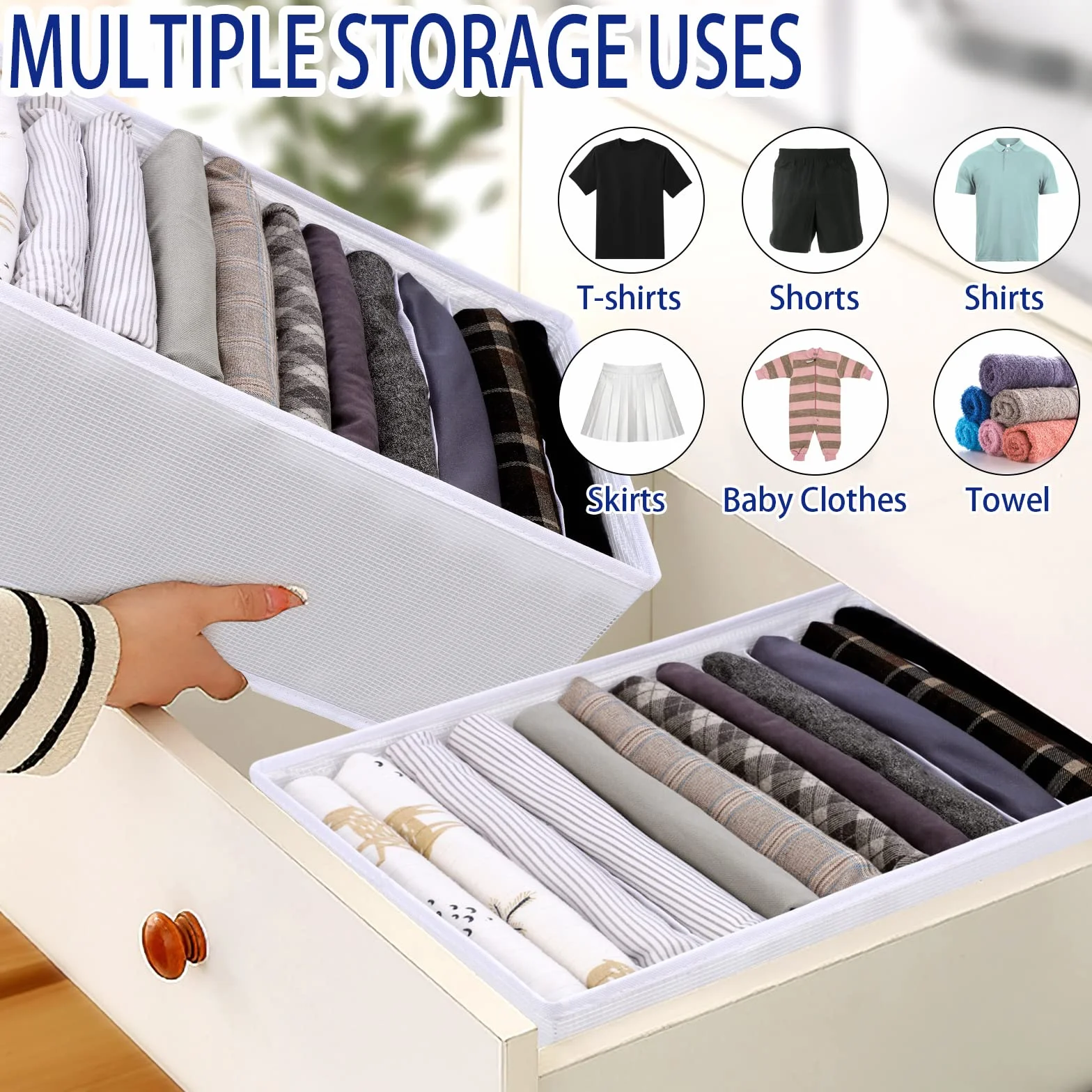 Organizer Cassetti Armadio, 12 Griglie Divisori Cassetti Organizer er Jeans Scatola, 2PCS Pieghevole Scatole Portaoggetti Per Magliette, Pantaloncini, Bianco Neve