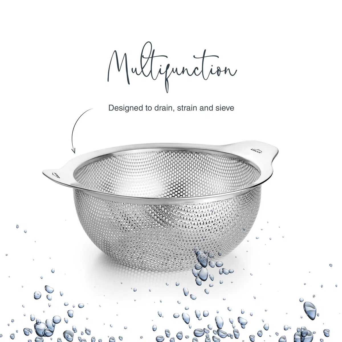 Lacor 62732 - Scolapasta Cucina Inox, Acciaio Inossidabile 18/10 e Ø20 cm | Contenitore universale impilabile con manici per scolare verdura o pasta. Adatto a pentole e lavastoviglie.