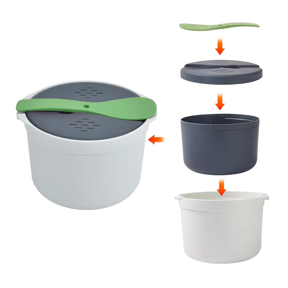 Cuociriso per Microonde, 7.28*5.12Pollices Pentola a Vapore Antiaderente, Set Pentole Preparazione Cuoci Riso Cereali per microonde Sistema Rice Cooker Cuociriso Cereali Container Steam Cooking