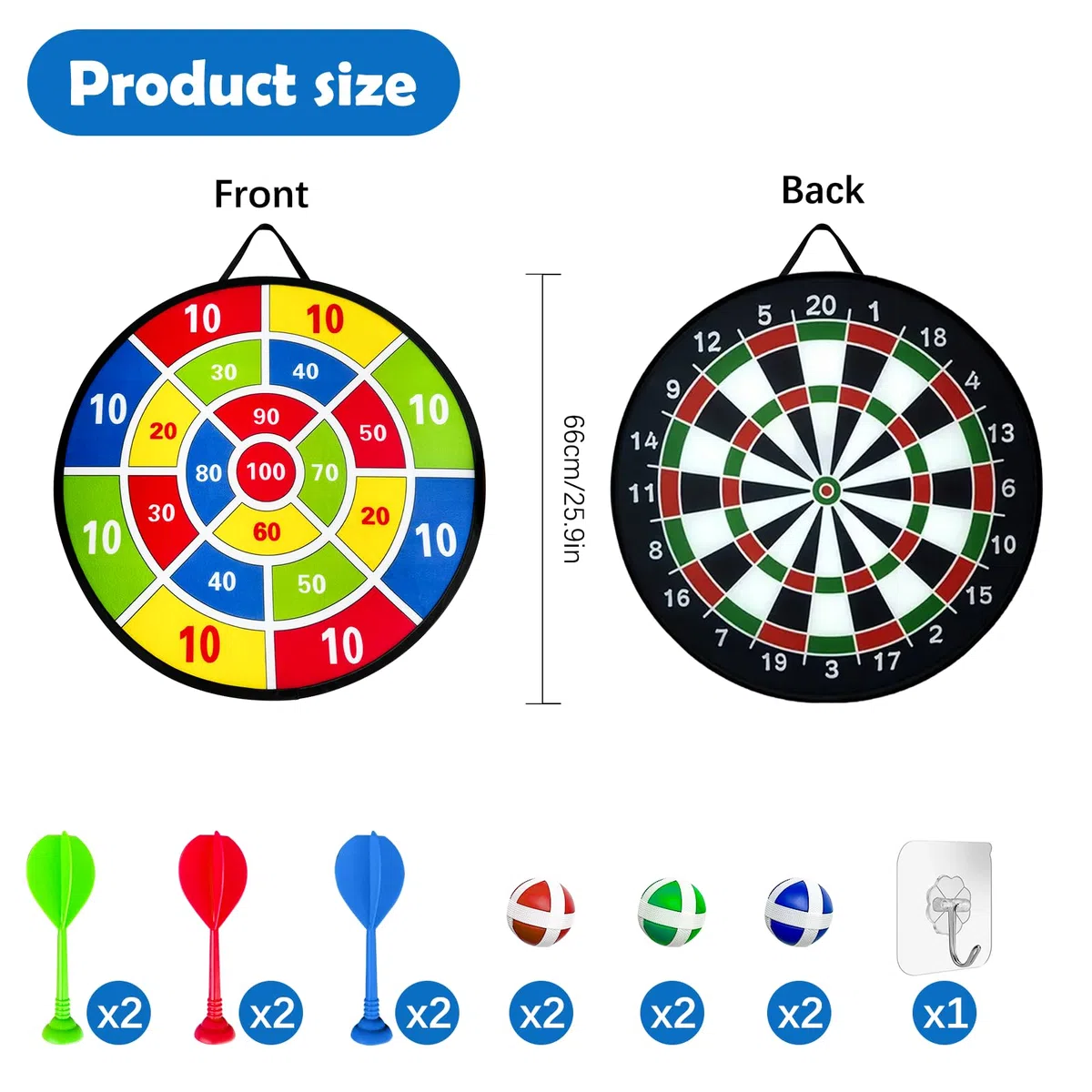 Bersaglio per freccette double face con palline, gioco di lancio all'aperto, giocattolo pieghevole, Per bambini e adulti di 1, 2, 3, 4, 5, 6, 7, 8, 9, 10, 11, 12 anni