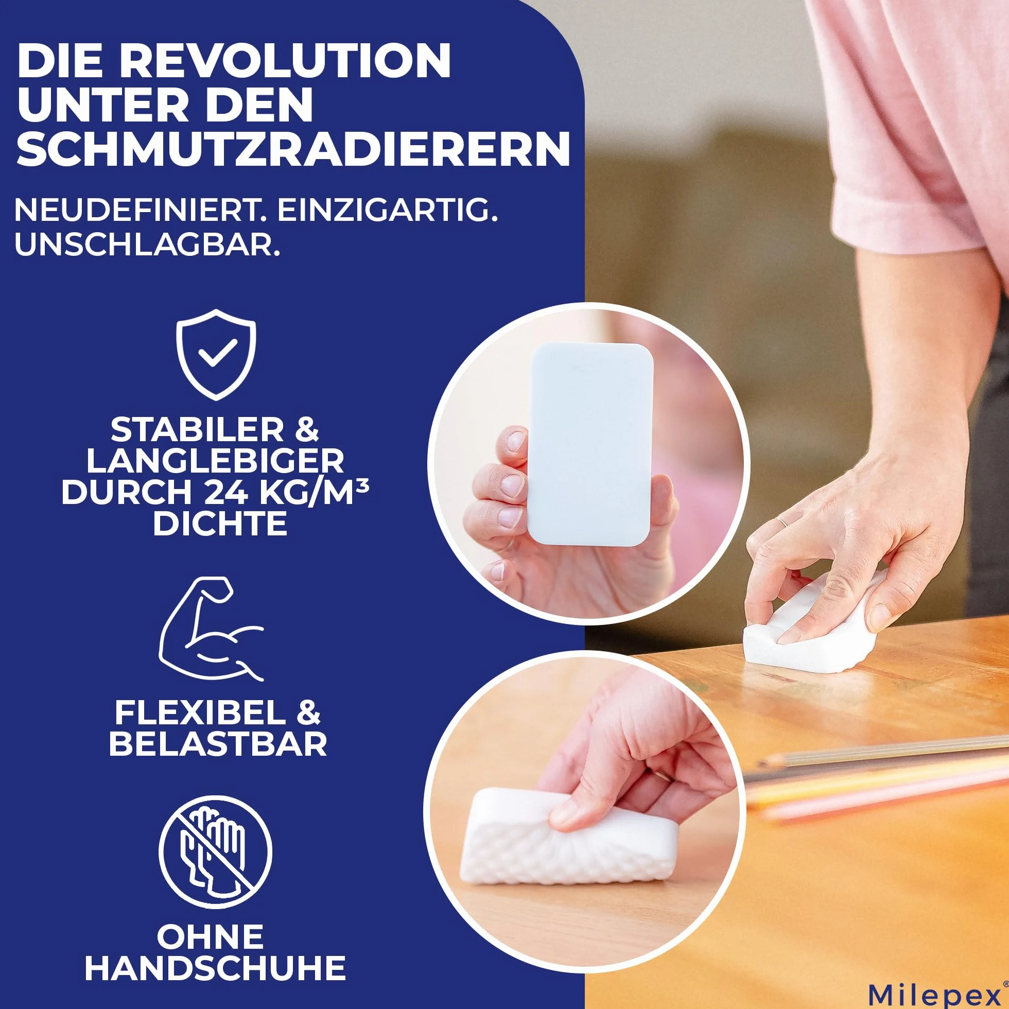 Milepex Gomma per lo sporco [10x] – Spugna di alta qualità per parete, pavimento, sneaker e auto, spugna magica & Magic Eraser per casa, bagno e cucina, extra forte e durevole, solo con acqua