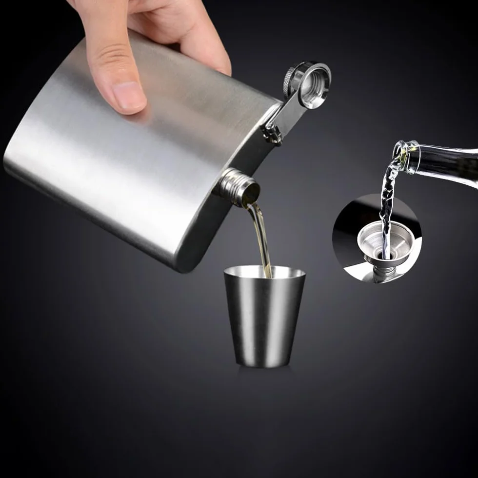 fiaschetta tascabile 8 once fiaschetta per liquori 220 ml flask con Due bicchieri da vino, a Imbuto - Regalo Uomo - Regalo Uomo/Testimone