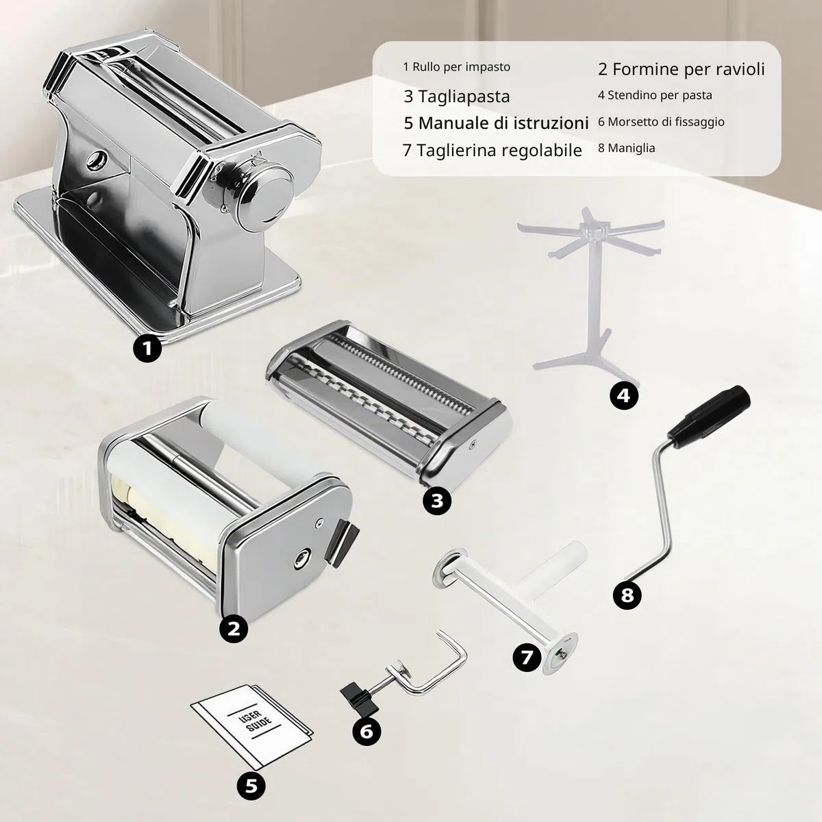 MZTOGR Macchina per pasta e ravioli, set di 6 pezzi da 150 mm in acciaio con 9 impostazioni di spessore regolabili, include accessorio per ravioli, stendipasta