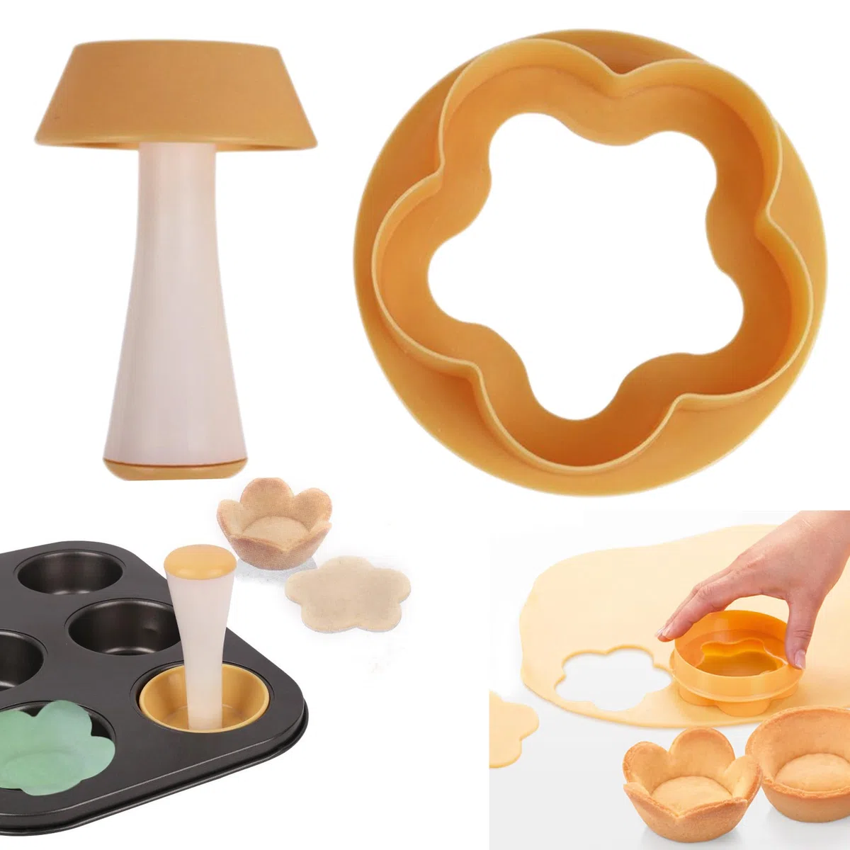 Stampo Furbo Crostata Morbida Tartellette Manomissioni Pancake Torta - 4 Set, Arancione, Pancakes Spingi Torta, Strumenti la Panificazione Diy, per Impasto a Mano Muffin