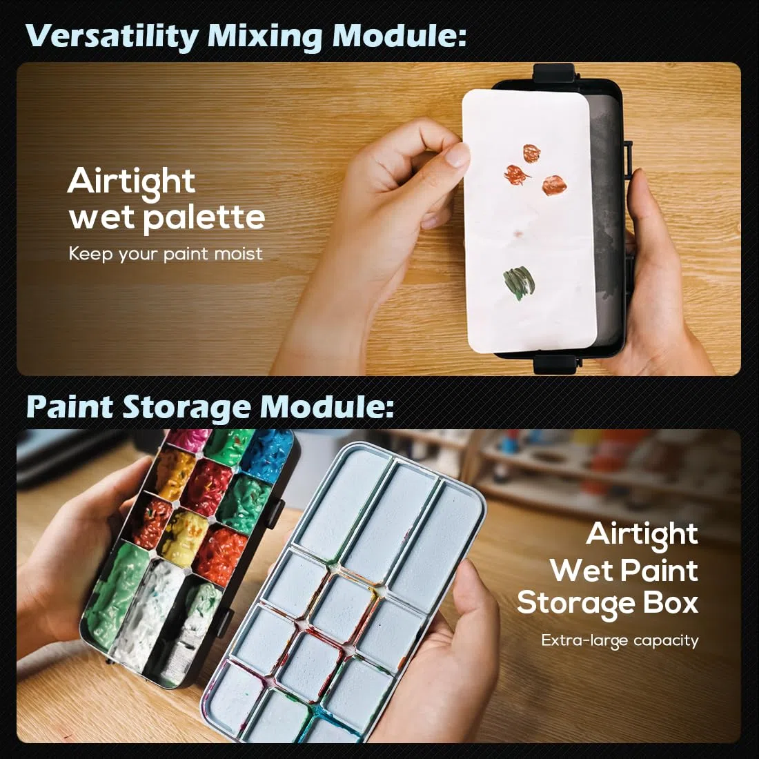 Stazione di Pittura Modulare Portatile All-in-One con Pulitore e Supporti per Pennelli, Vassoio per Palette di Pittura Umida con Coperchio per Pittura Miniatura e Vernici Acriliche (Set