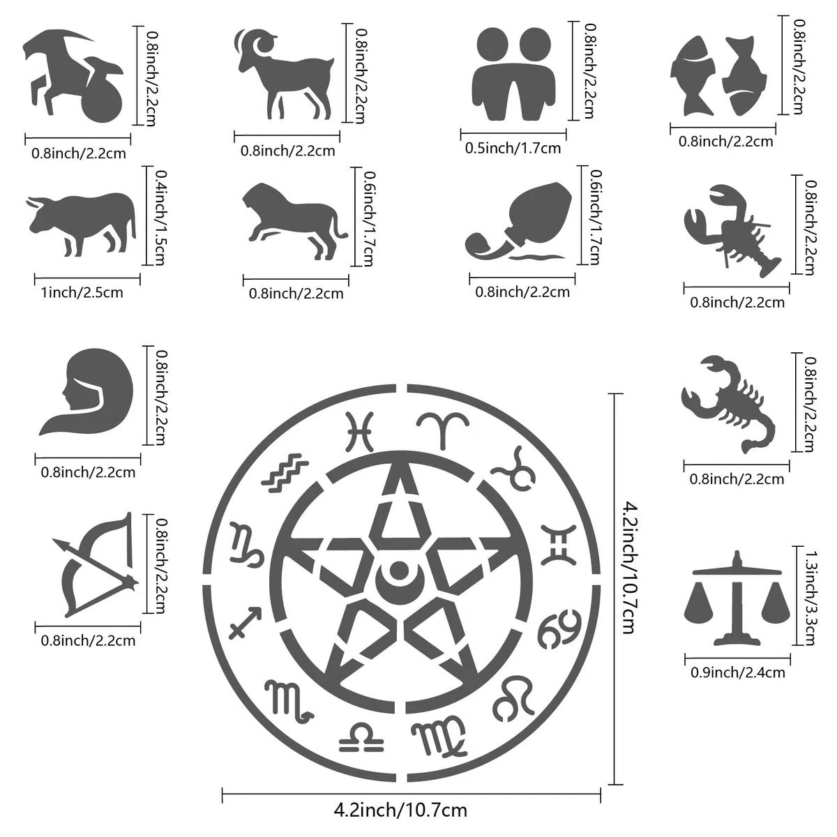 GORGECRAFT Costellazioni di Metallo Stencil Glifi Zodiaco Simboli Acciaio Inossidabile Astrologia Astrologia Oroscopo Segno Modello Rune Stencil per Pittura, Pirografia, Artigianato Incisione
