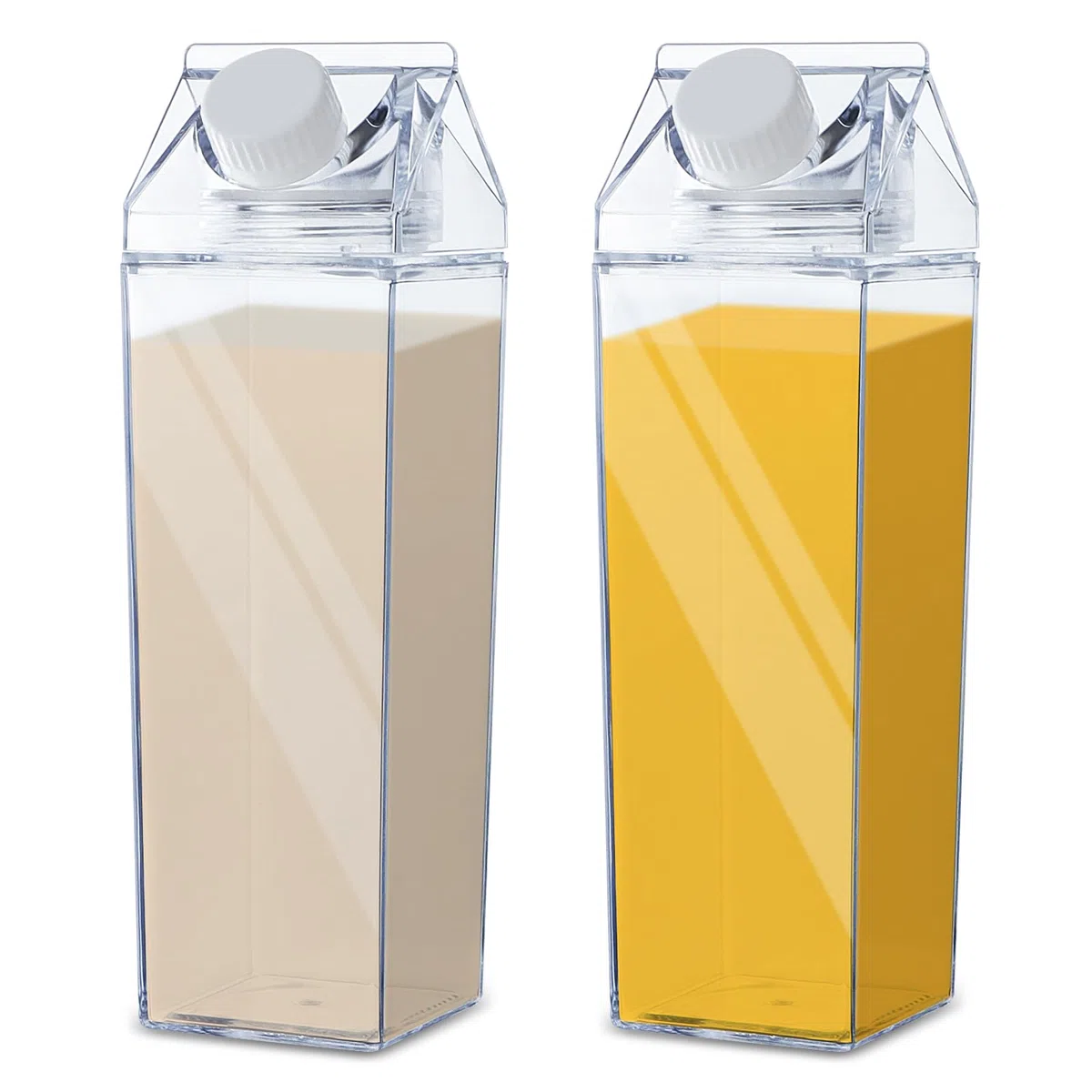 Iceten 2 bottiglie quadrate in plastica trasparente da 500 ml, contenitori per latte vuoti, riutilizzabili, per conservare bevande fatte in casa, latte, acqua