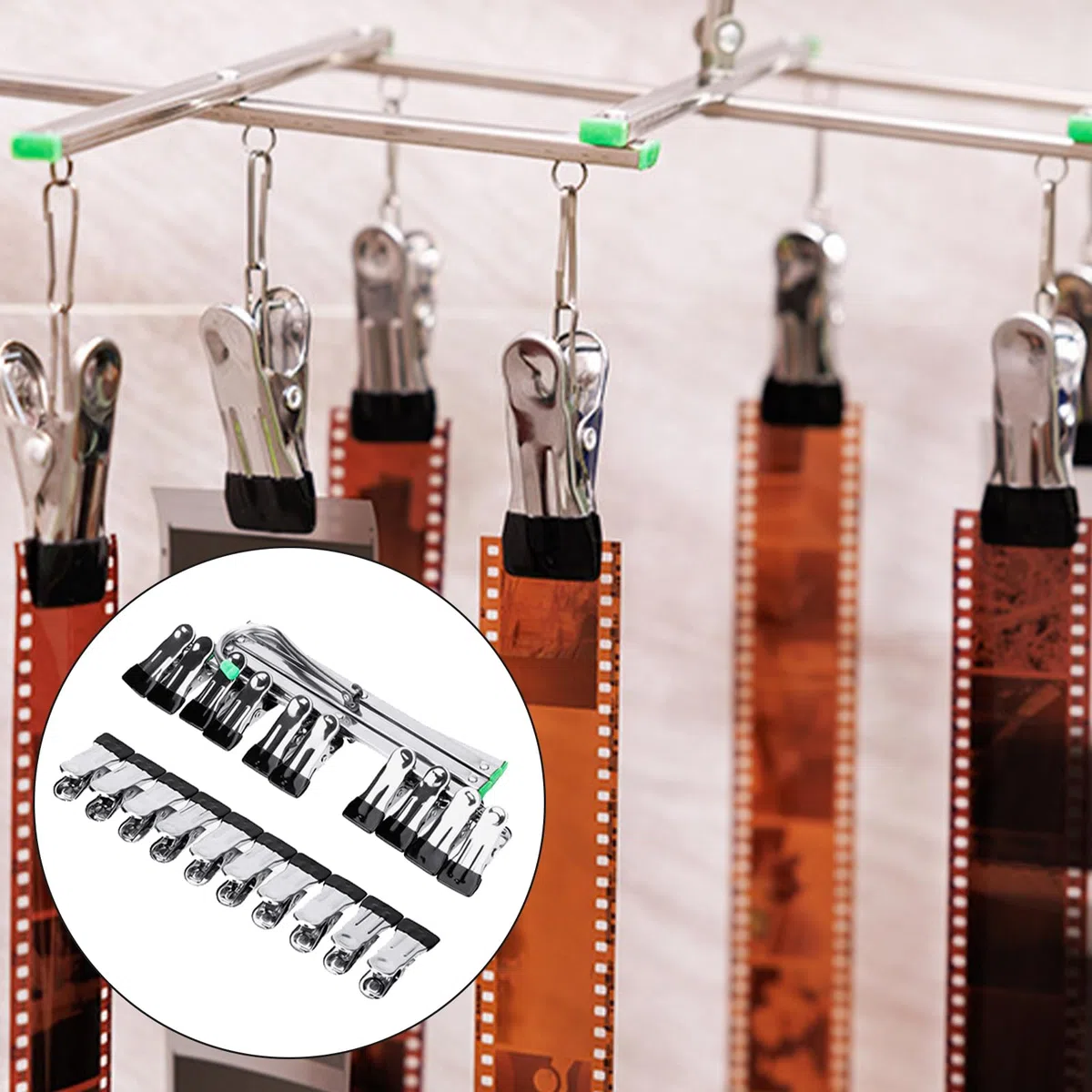 Darkroom Film Asciugatura Hanging Rack Telaio 10 Clip Per 35mm 120/125 Pieghevole Gancio Antivento Accessori