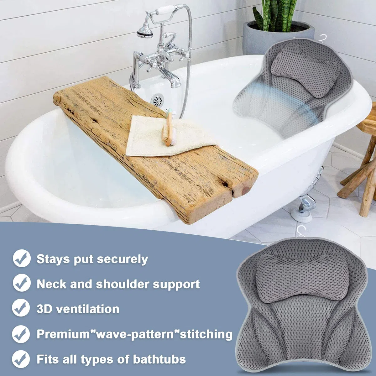 Amzeeniu Cuscino da Bagno,Nuovo Cuscino Per Vasca Da Bagno 4D Air Mesh con 6 Ventose,Cuscini Poggiatesta da Vasca per Vasca da Bagno Cuscino,Home Spa Per Collo Della Vasca E Supporto Per La Schiena