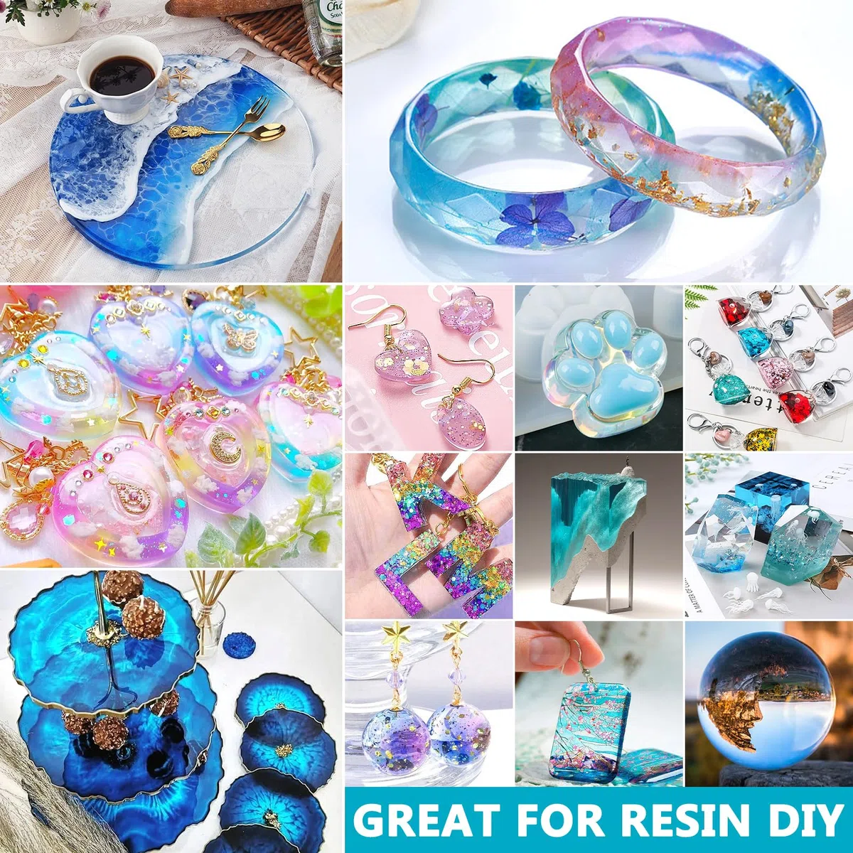 MOYKSRR Resina Epossidica Trasparente Kit Principianti 512ml Completo con Glitter per Creazione Gioielli Fai da Te Legno Pittura Decorazione Artigianale