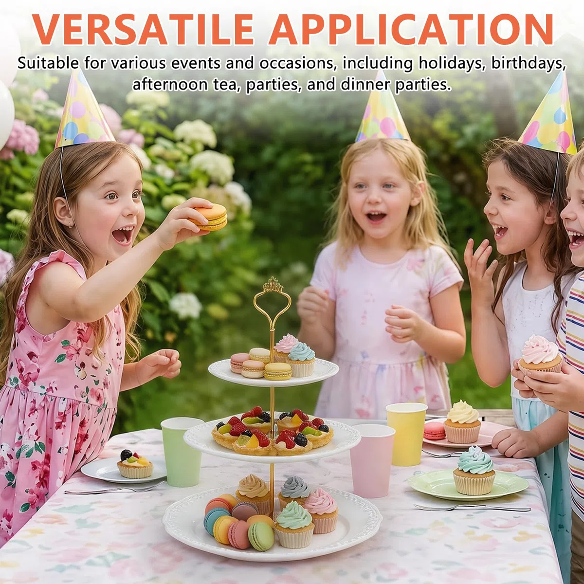 Alzata a tre piani in plastica con design goffrato, riutilizzabile, ideale per servire cibo, dessert e cupcake, perfetto per feste, compleanni, matrimoni (bianco)