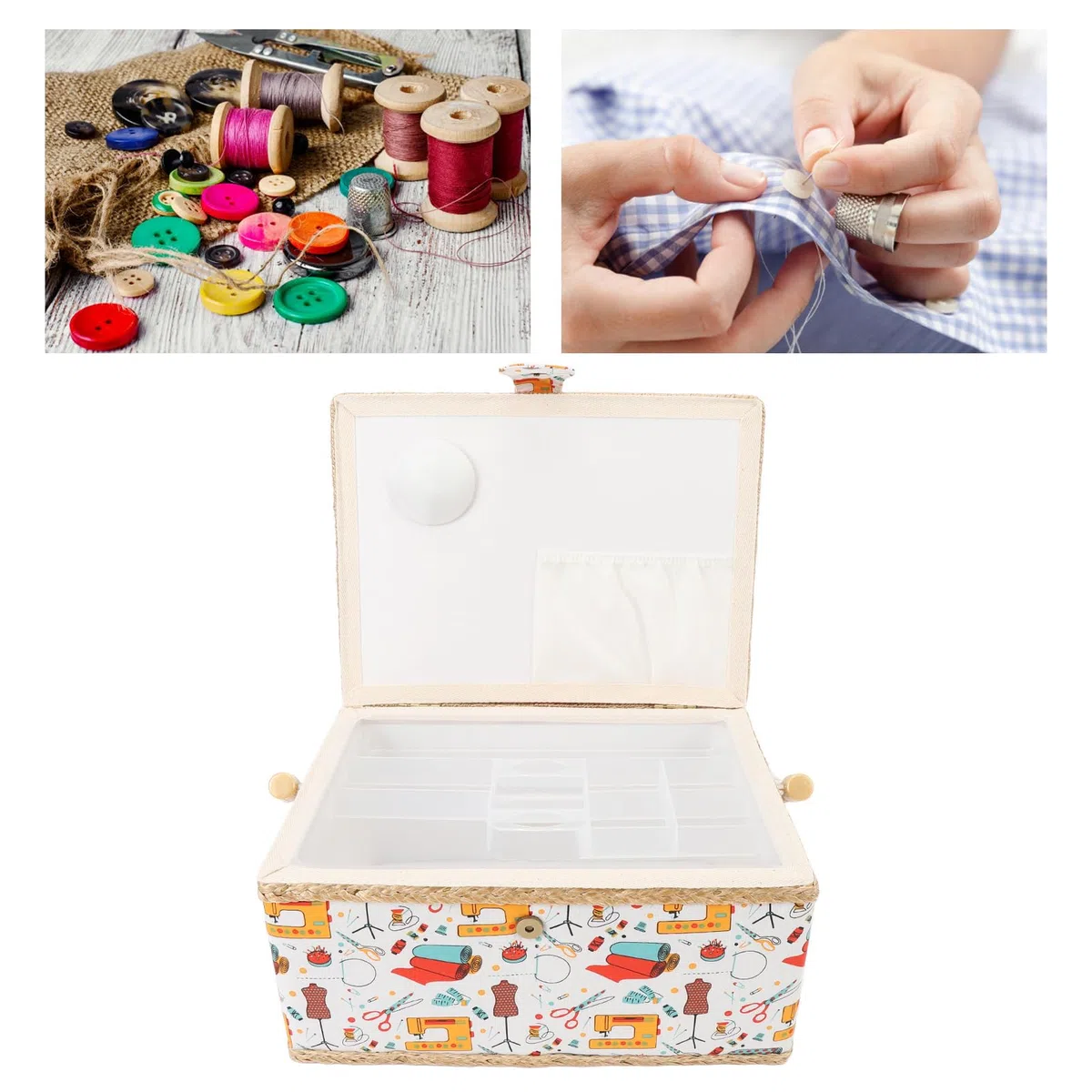 Cesto di cucito, scatola da cucito di grande capacità per forniture per cucire scatola di stoccaggio da cucito con organizzatore di scatole da cucito per vassoio di plastica