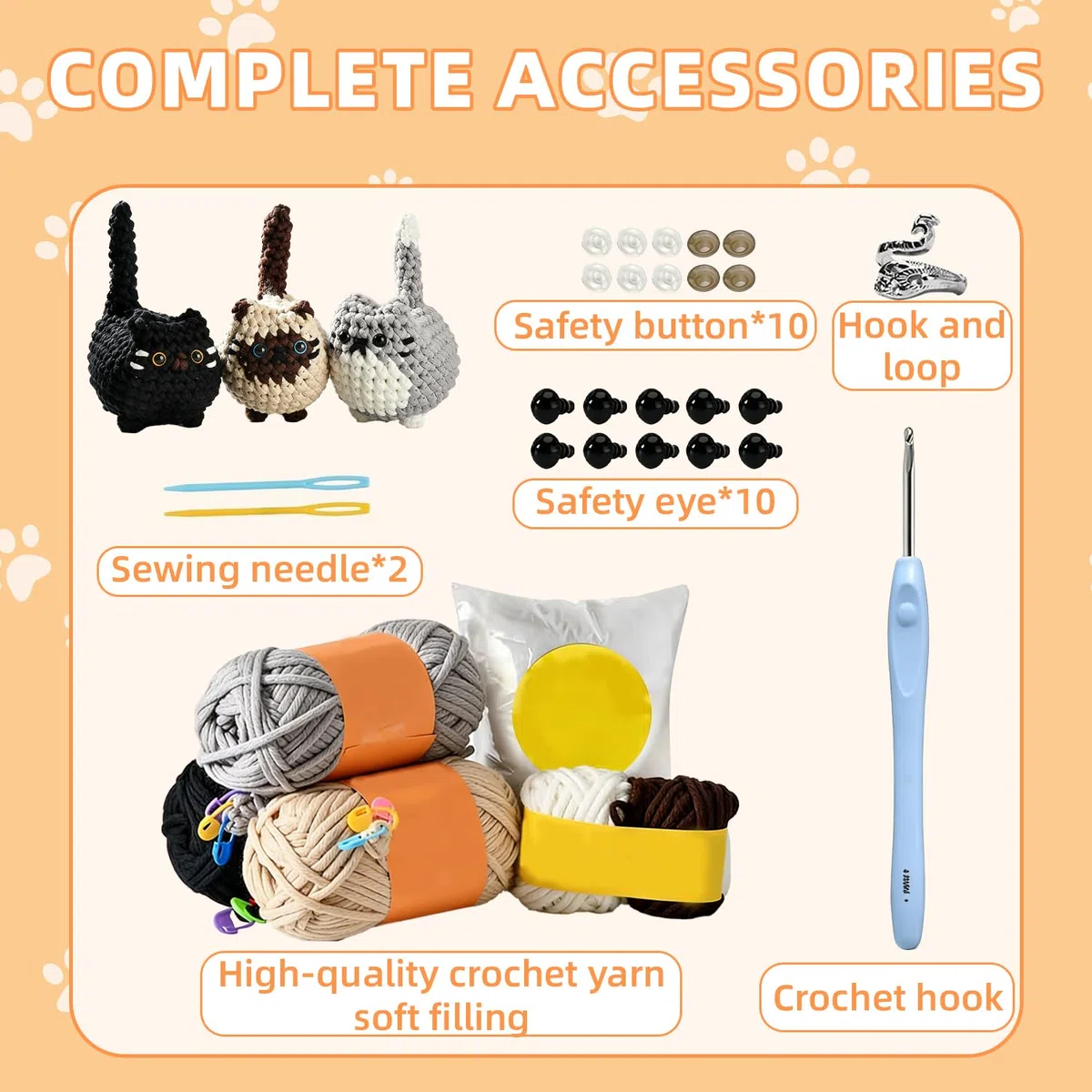 Kit Uncinetto Principianti,Kit Uncinetto con Animaux Adorables,Amigurumi Kit,DIY Set Uncinetti con Istruzioni Video Passo Passo,Regalo Perfetto per gli Appassionati di Maglieria - Tre Piccoli Gattini