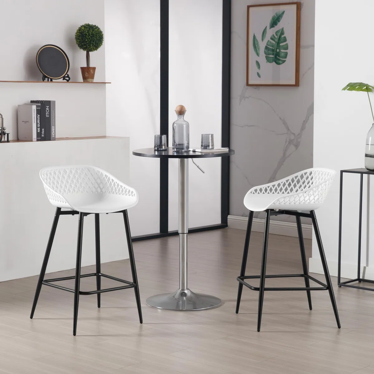 WOLTU Sgabelli da Bar Set di 4, Sgabello Cucina Esterno 64.5cm con Poggiapiedi e Schienale, per Isola Cucina, Colazione, Seduta in Plastica, Bianco