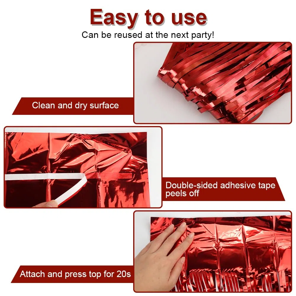 6 Pezzi Rosso Tende Metalliche Feste, 1M x 2M Tenda Compleanno In Plastica, Tenda Per Compleanno Decorazione per La Decorazione Dello Sfondo, La Decorazione Della Festa, Decorazione Del Compleanno