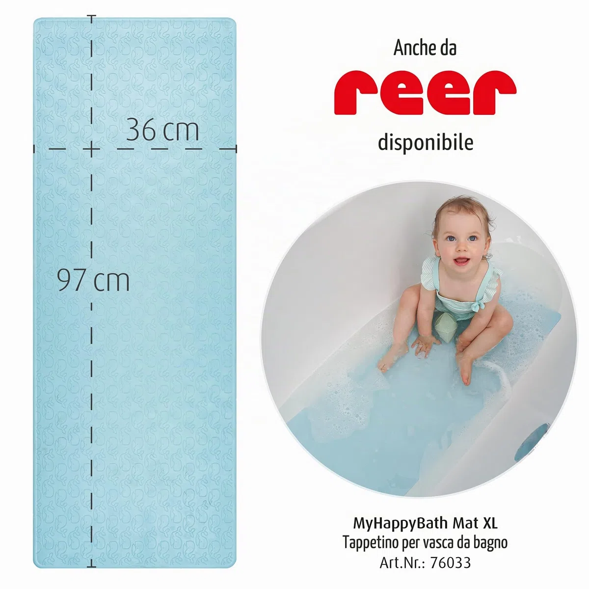 reer - MyHappyBath Mat - Tappetino per vasca da bagno, superficie antiscivolo con motivo di bosco, 42 x 25 cm