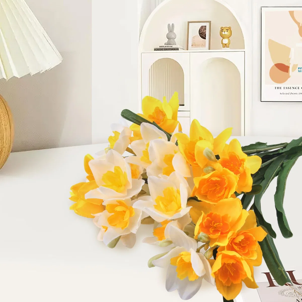 8 Pezzi Fiori Artificiali Narcisi Fiori Finti per Decorazioni Fiori Artificiali Bianco Giallo Fiori Finti da Esterno Adatto per la Decorazione di Esterni Balconi Interni Giardini