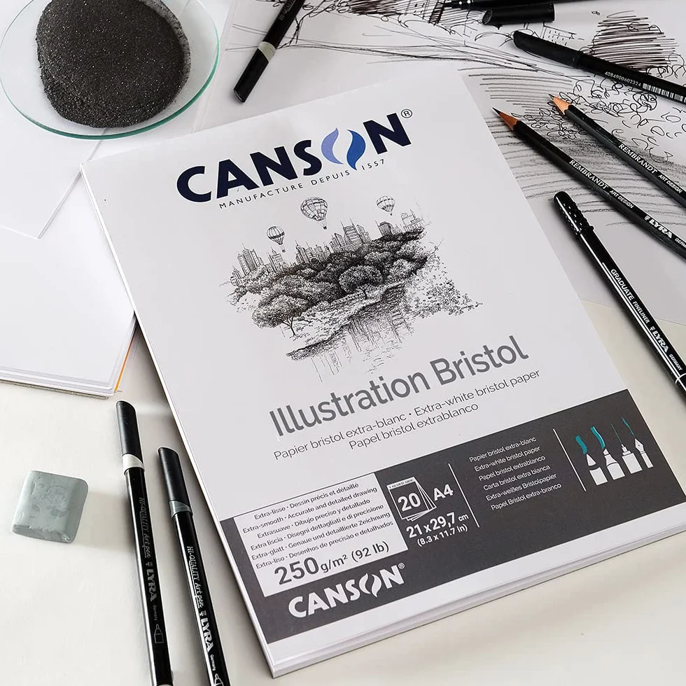 Canson Bristol blocco collato lato corto,carta finissima molto liscia,A3,20 fogli,250g/m, 29,7x42