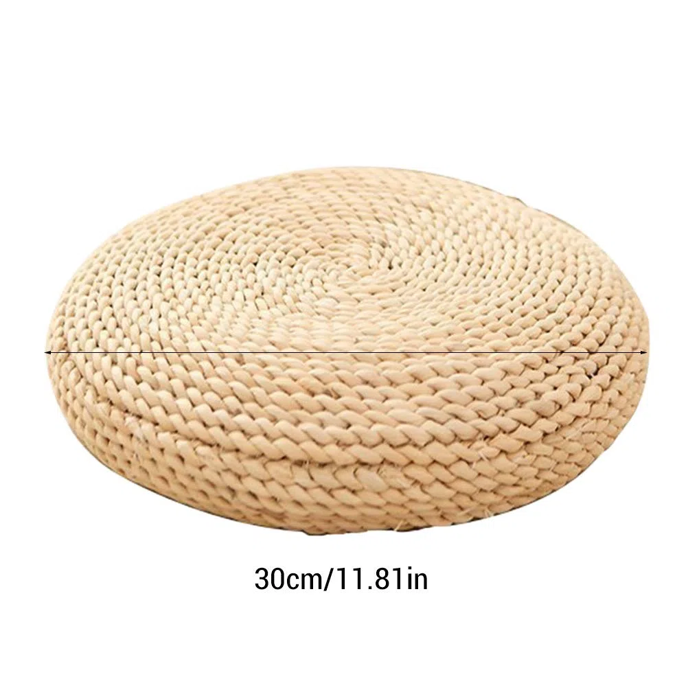 Cuscino rotondo in paglia, ovatta di seta, per casa, fitness, yoga, meditazione, beige, 30 x 30 cm