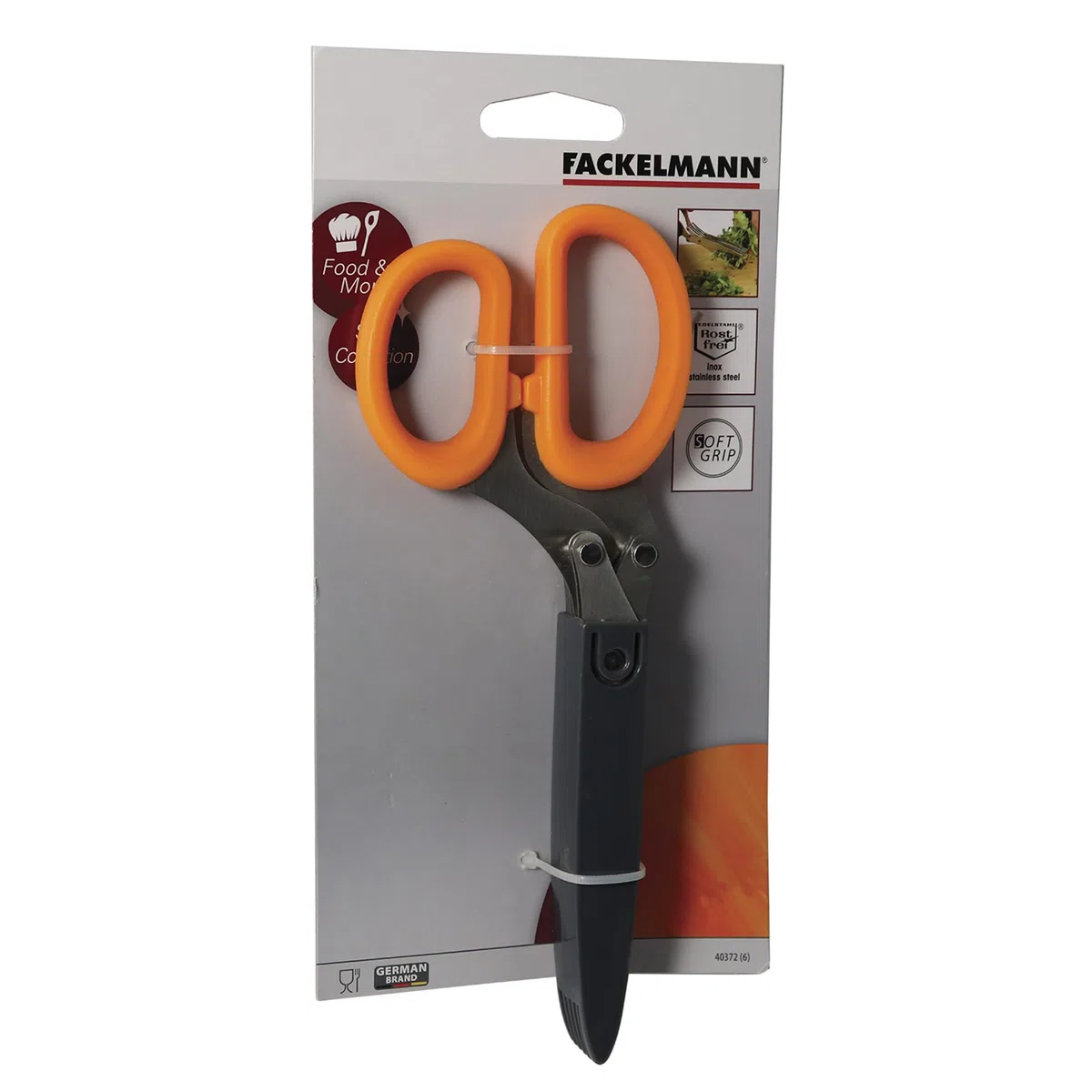 Forbice multi lama ideale per sminuzzare in brevissimo tempo erbe aromatiche, insalate, 21 cm, Soft Collection, con cover per proteggere le lame, (colore: arancio, nero, argento), quantità: 1 pezzo.