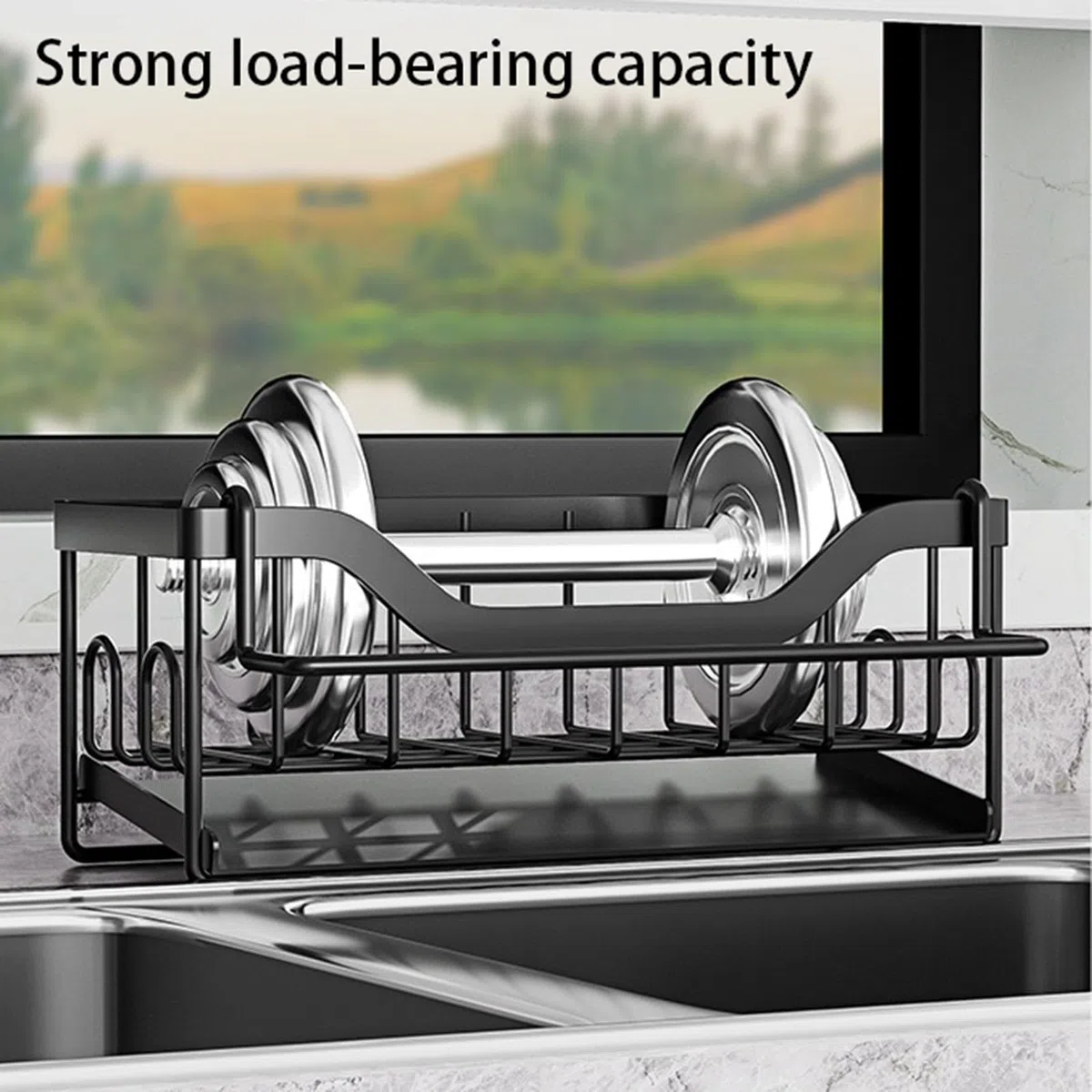 Organizer per lavello - Porta Spugne Lavello da cucina con porta strofinacci e vaschetta di scarico automatica - Nessuna perforazione (nero)