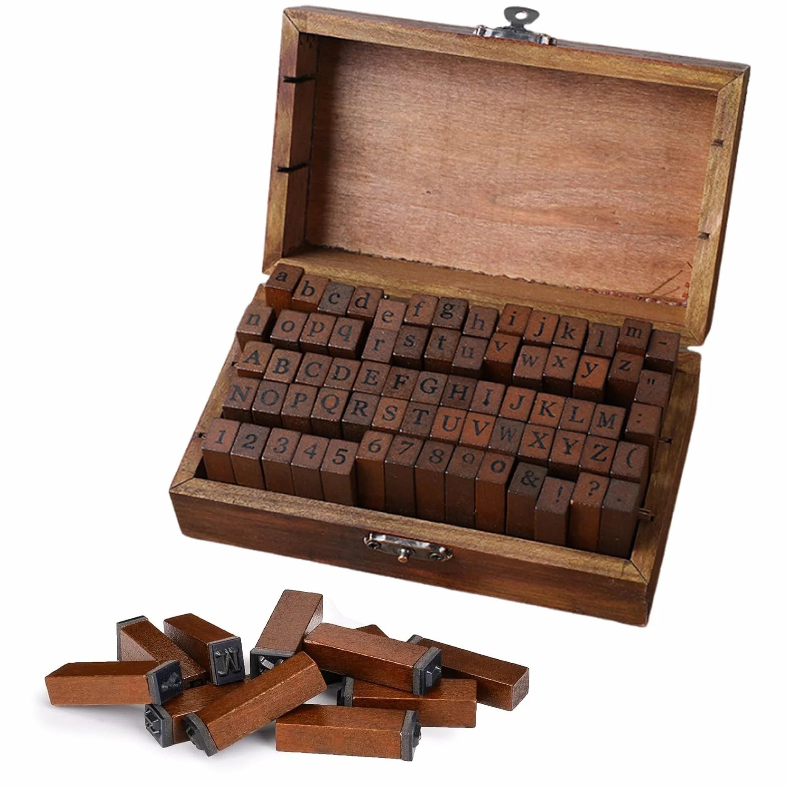 Set di Timbri Alfabeto 70 Pezzi, Mini Timbri in Legno con Lettere e Numeri per Scrapbooking