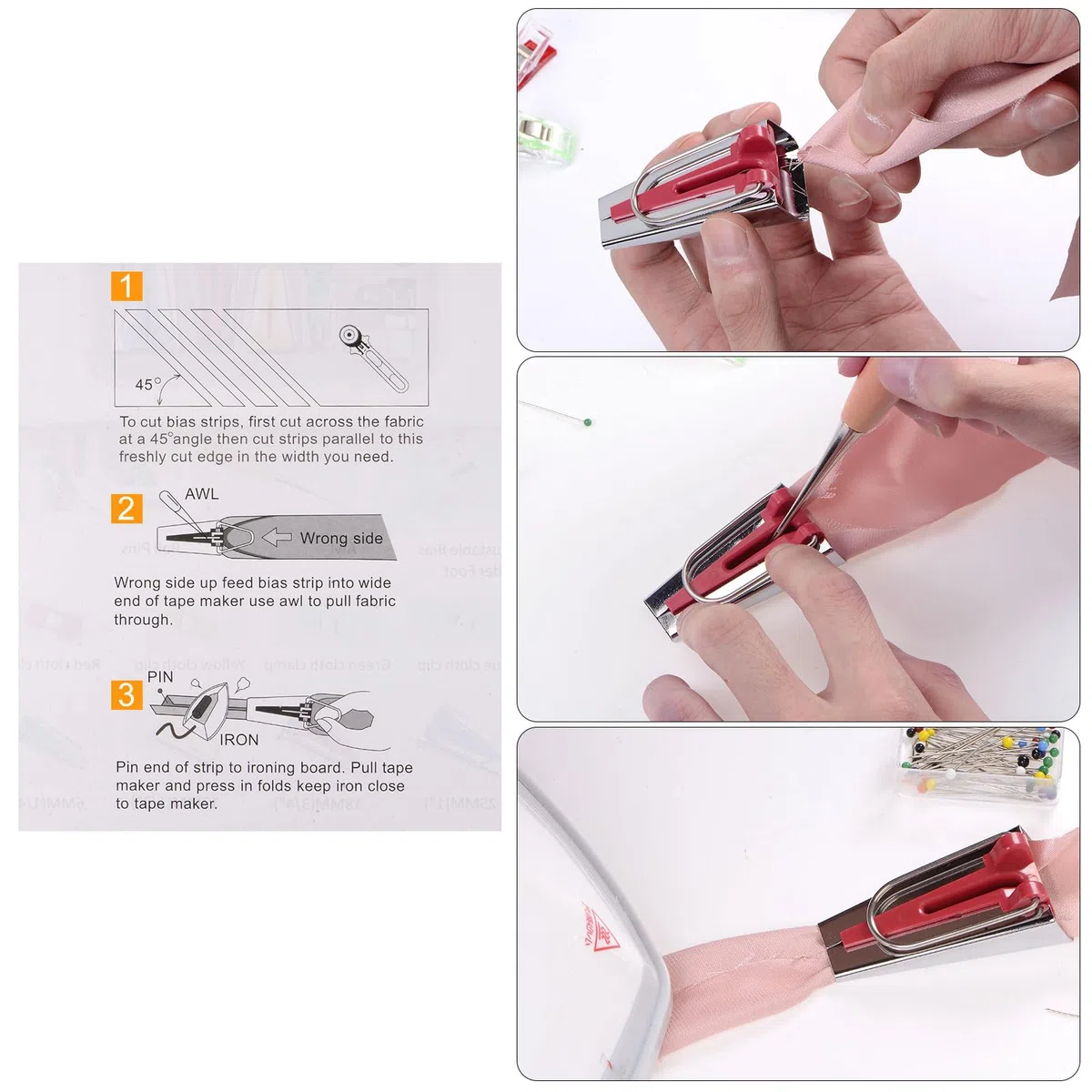 uxcell Kit per creare sbiechi, 25 mm, piega singola e doppia, strumento per cucire tessuti, trapuntatura, cucito, fai da te, blu