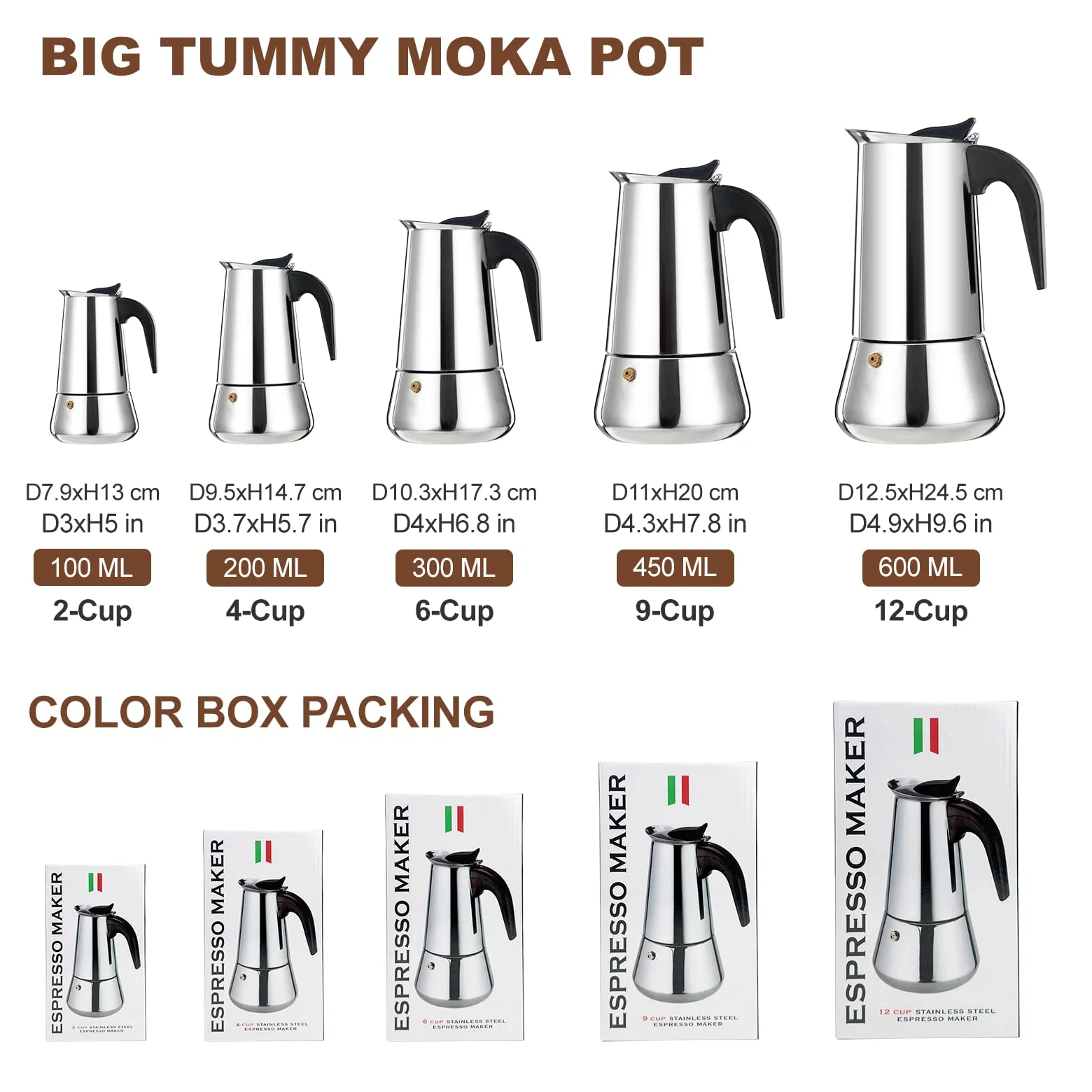 6 Tazze Stovetop Espresso Maker Moka Pot Espresso Maker in acciaio inox Percolator Italian Coffee Maker Capable Mocha Coffee Machine Cafe Classic Maker for Home e Camping 300ml 10oz