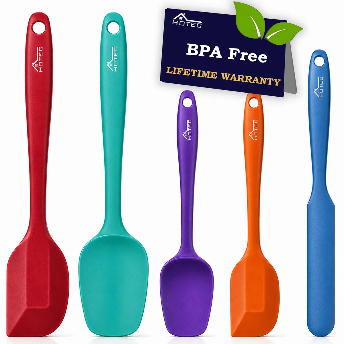 Hotec Spatole in Silicone da Cucina Utensili Cucchiaio, Spatola per Dolci, per Cottura e Miscelazione, Resistenti al Calore,Padella Antiaderente, 5 Pezzi
