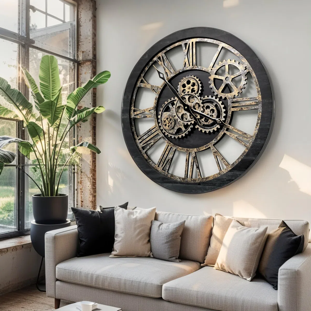 ImprovingLife - Orologio da parete in stile vintage, industriale, stile rustico, 60 cm (legno nero e bronzo)