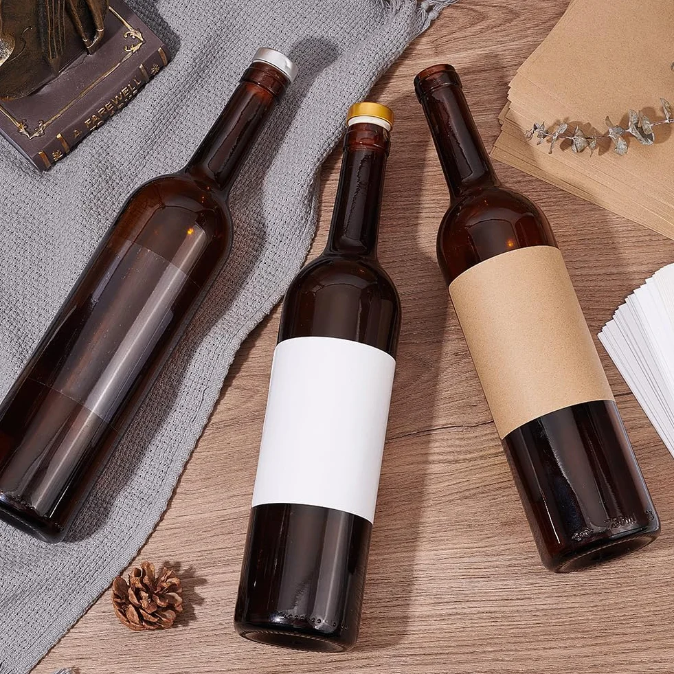PH PandaHall 80pz Etichette Adesive per Bottiglie di Vino Etichette Regalo Adesive Marrone, 12.4x10cm Etichettes Fatto a Mano per Barattoli Bottiglia Matrimonio Confezione Regalo di Natale