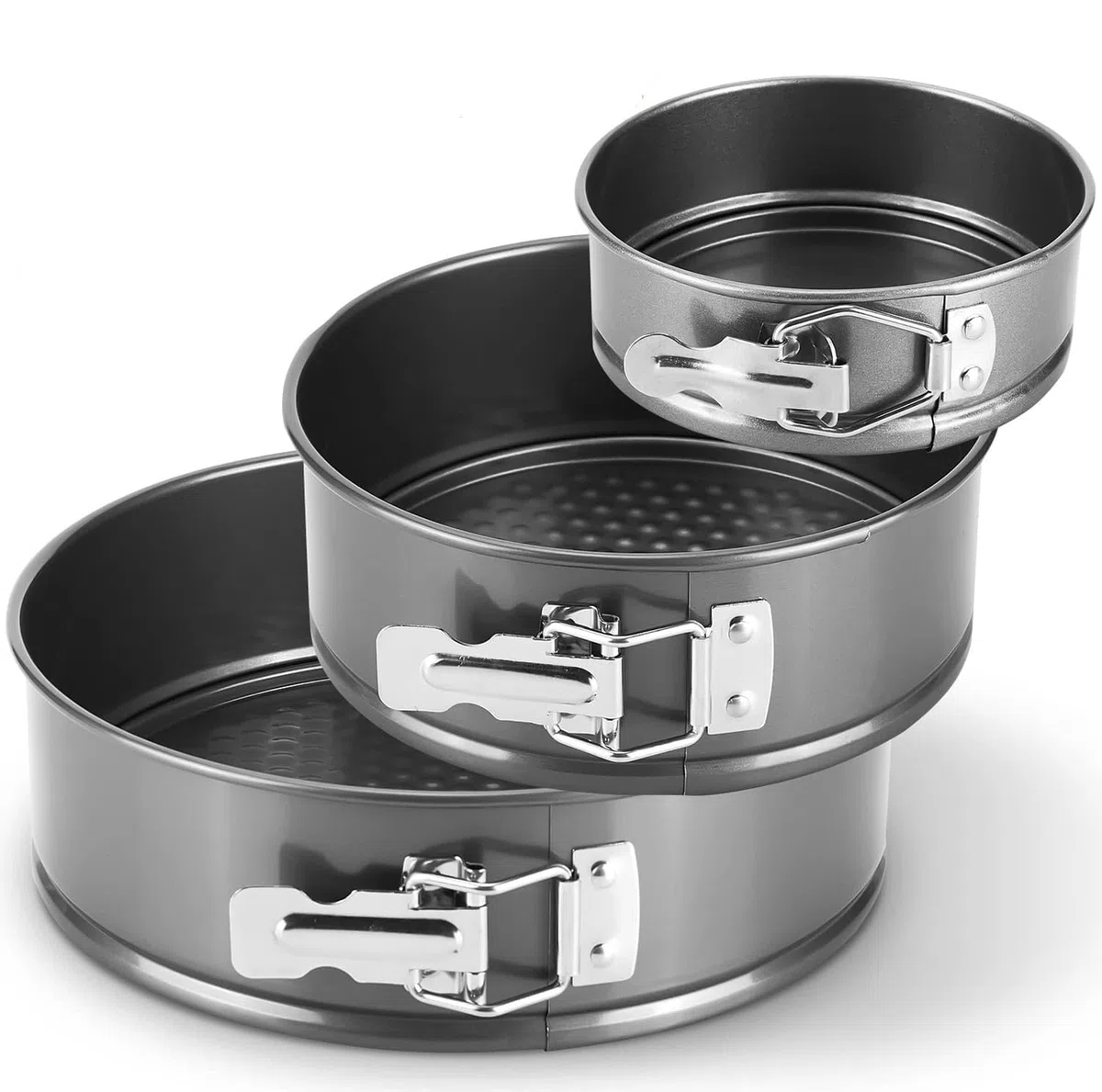 MGE - Set di 3 Tortiera Apribile con Cerniera di Forma Circolare - Tortiera Rimovibile - Teglie Rotonda da Forno con Rivestimento Antiaderente - Set 3 Stampi - Ø 22, 24, 26 cm
